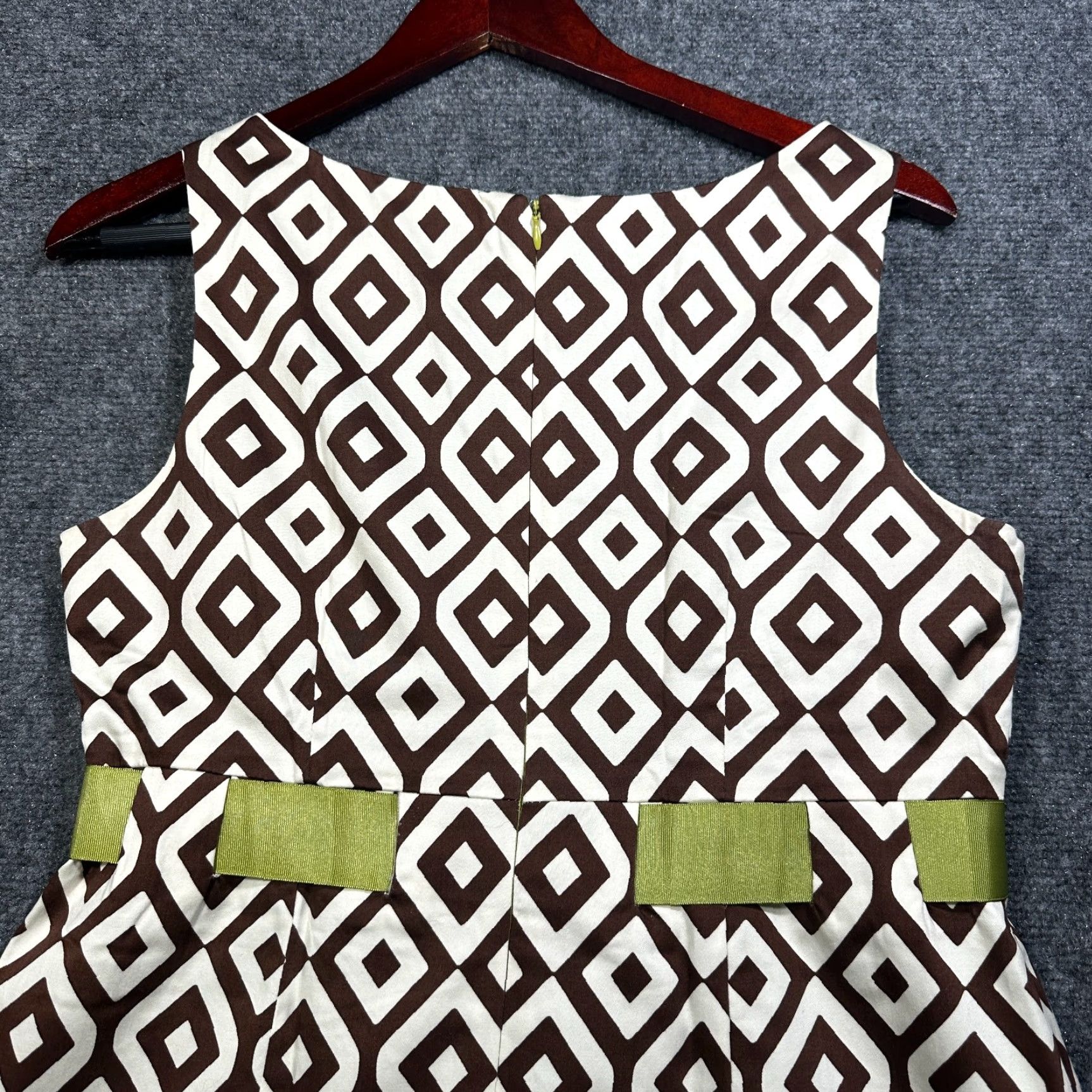 Vintage Jessica Howard Dress Womens 10 Sleeveless White Brown Print Ribbon Tie Back Zip Shirt Dress Size L / US 10 / IT 46 - 8 Thumbnail