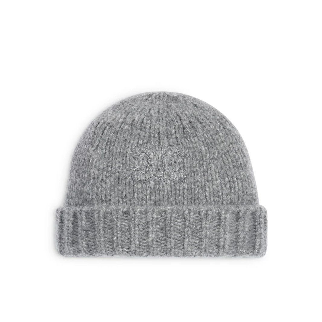 CELINE $770 Light Gray Cashmere Beanie Hat New & Authentic