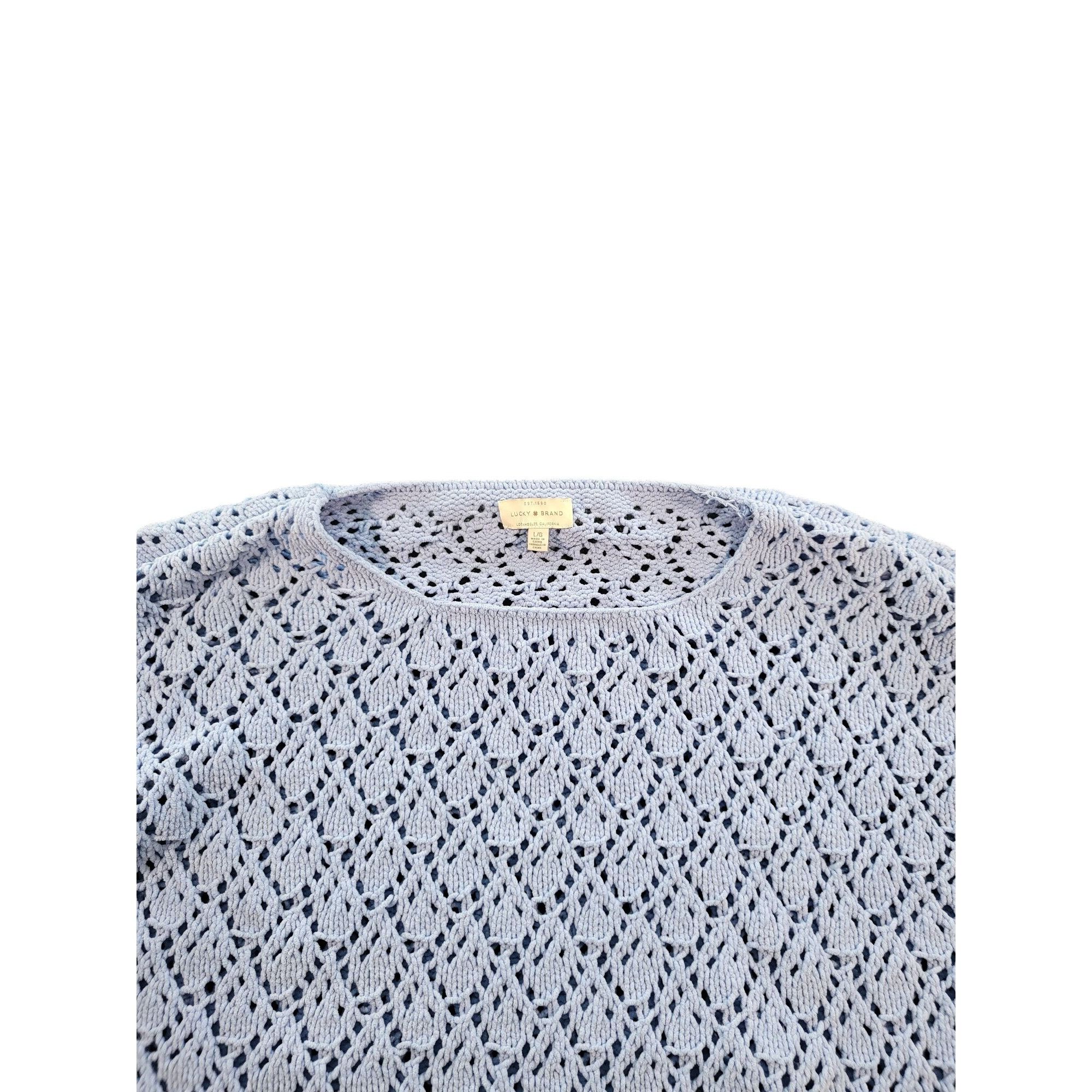 Lucky Brand Lucky Brand Chenille Sweater Women Sz L Open Knit Blue Long Size L / US 10 / IT 46 - 2 Thumbnail