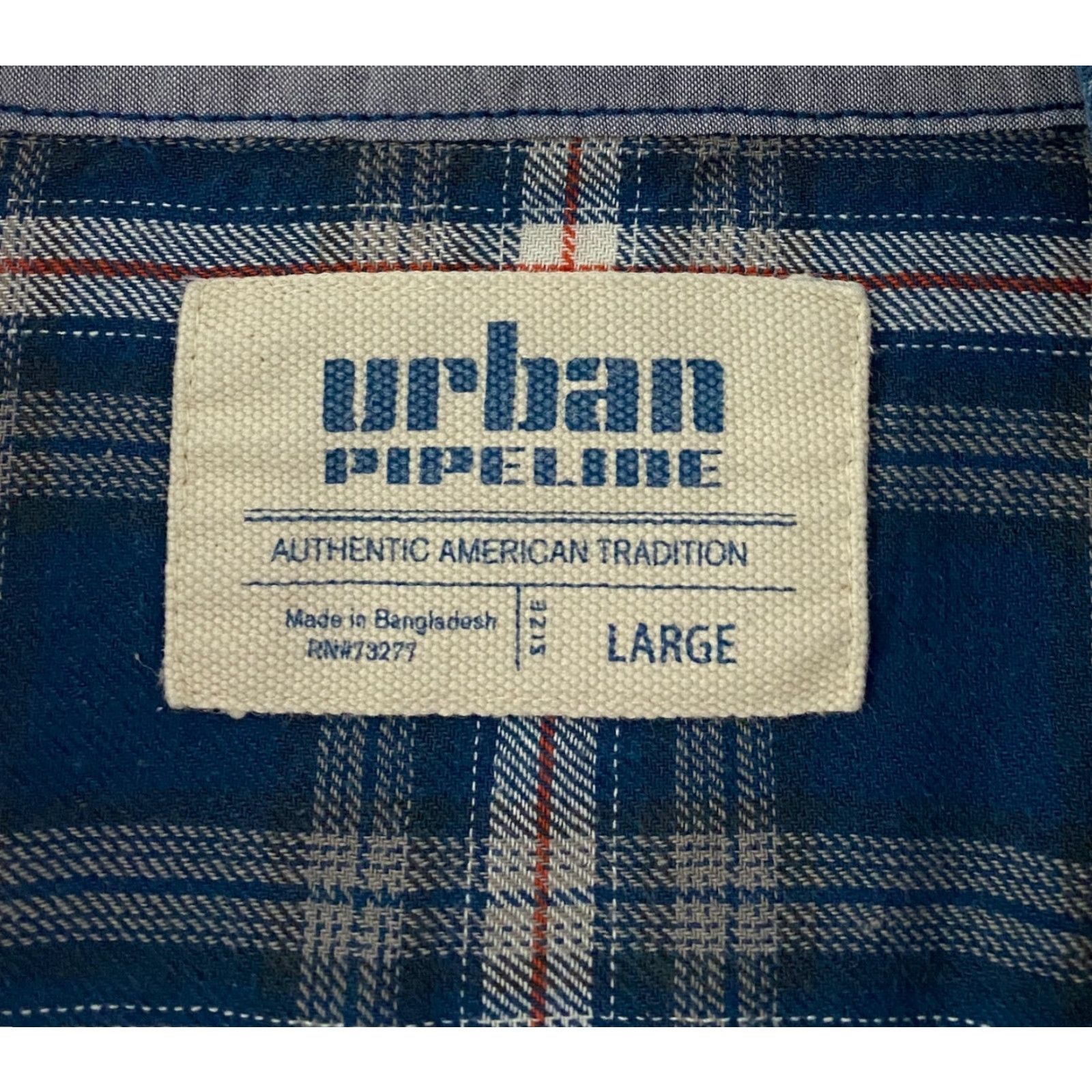 Vintage Urban Pipeline Shirt Mens Large Plaid Pearl Snap Casual Western Cowboy Roll Tab Blue Cotton Button-Up Pocketed American Western Cowboy Theme Mens Size US L / EU 52-54 / 3 - 7 Thumbnail