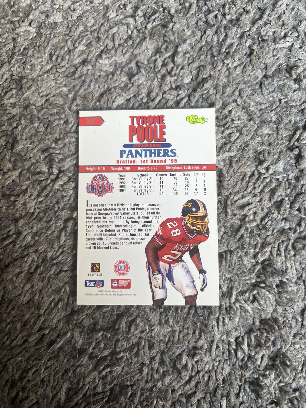NFL 1995 Classic #22 Tyrone Poole Card Size ONE SIZE - 2 Thumbnail