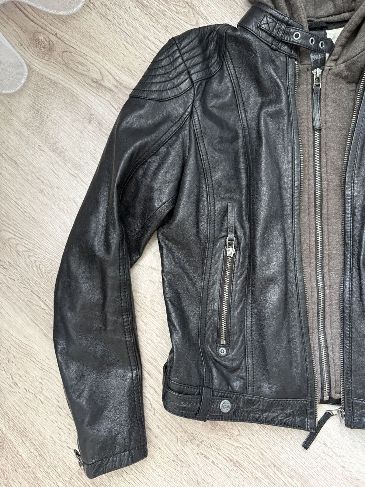 Gypsy Gipsy Leather Biker Jacket Hooded Black Moto Slim Fit Size S Size S / US 4 / IT 40 - 3 Thumbnail