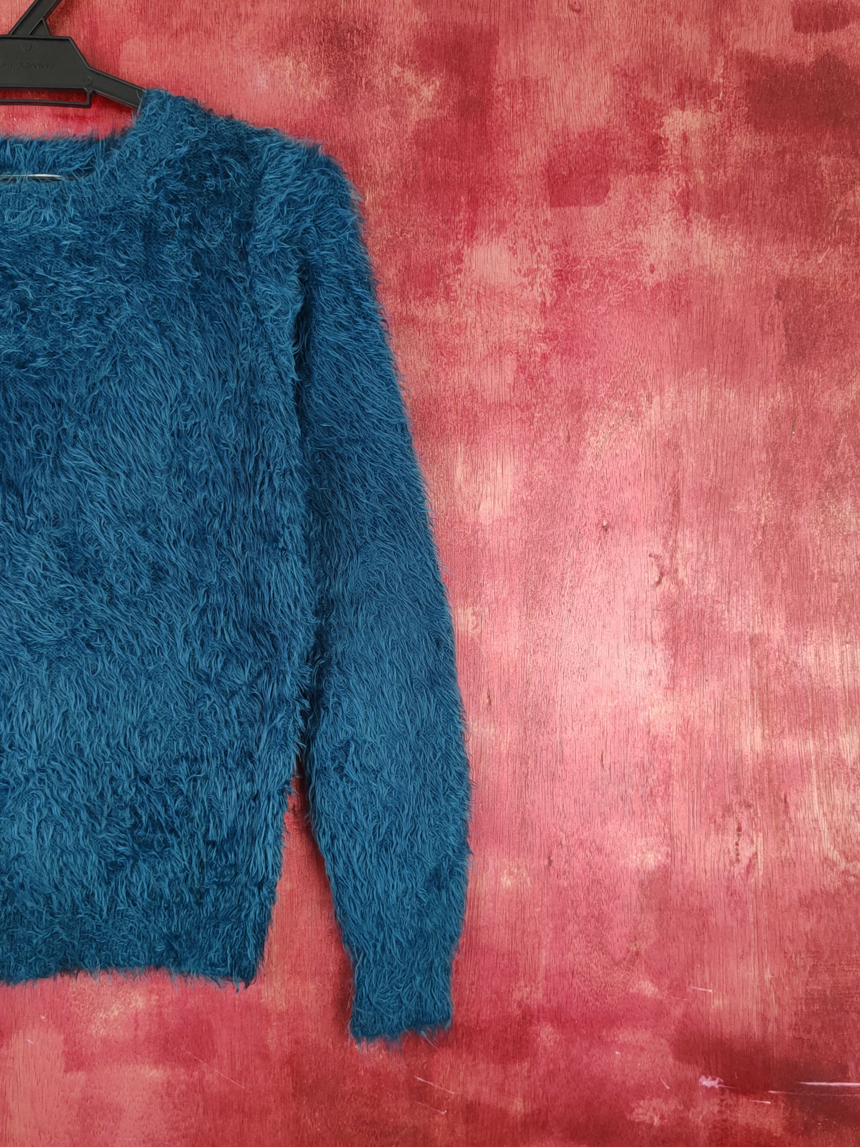 Aran Isles Knitwear Grove Dark Turquoise Shag Shaggy Fur Mohair Knitwear #S1888 Size M / US 6-8 / IT 42-44 - 5 Thumbnail