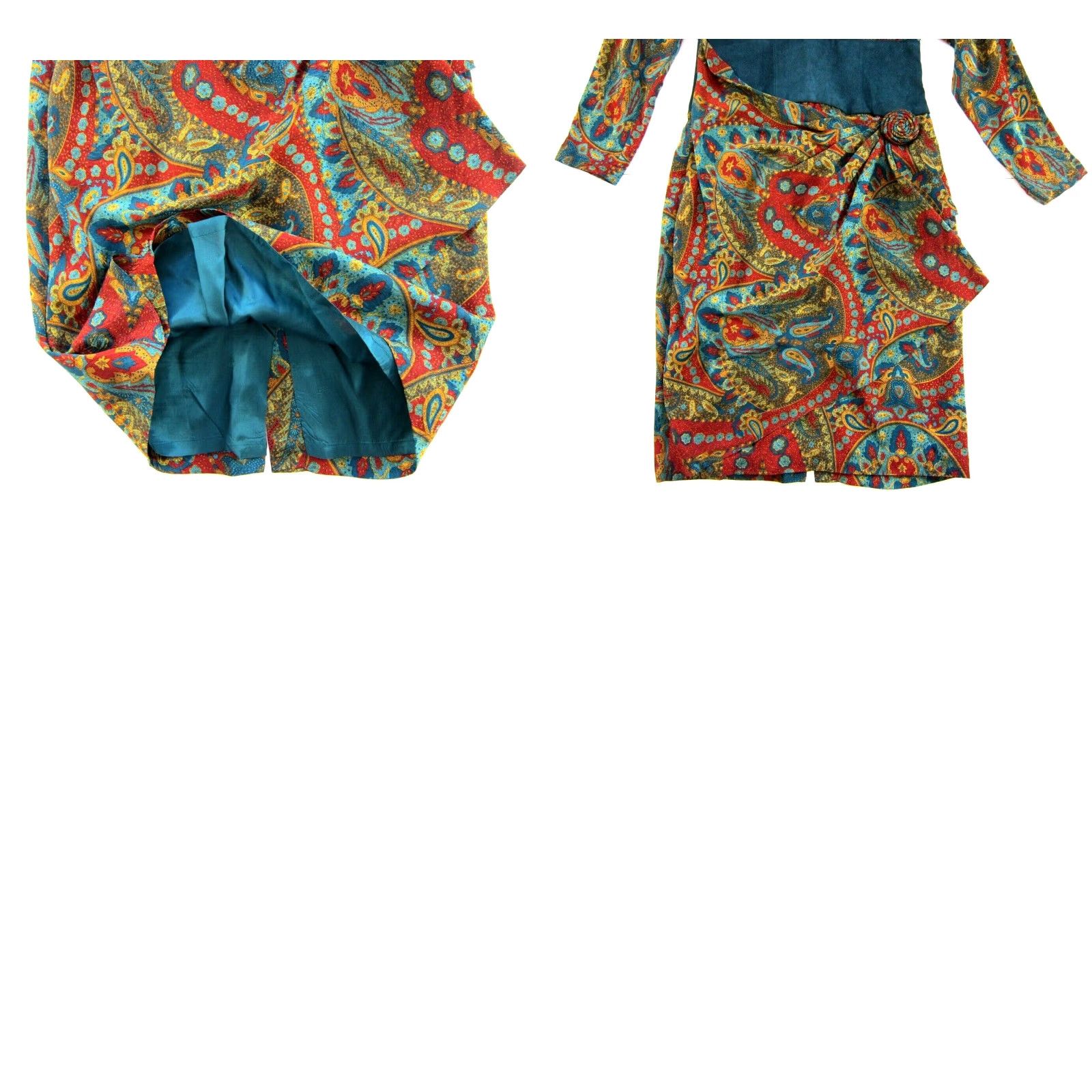 Vintage Vtg Gillian 80's 100% Silk Blue Dress Long Sleeve Floral 8 Size M / US 6-8 / IT 42-44 - 8 Thumbnail