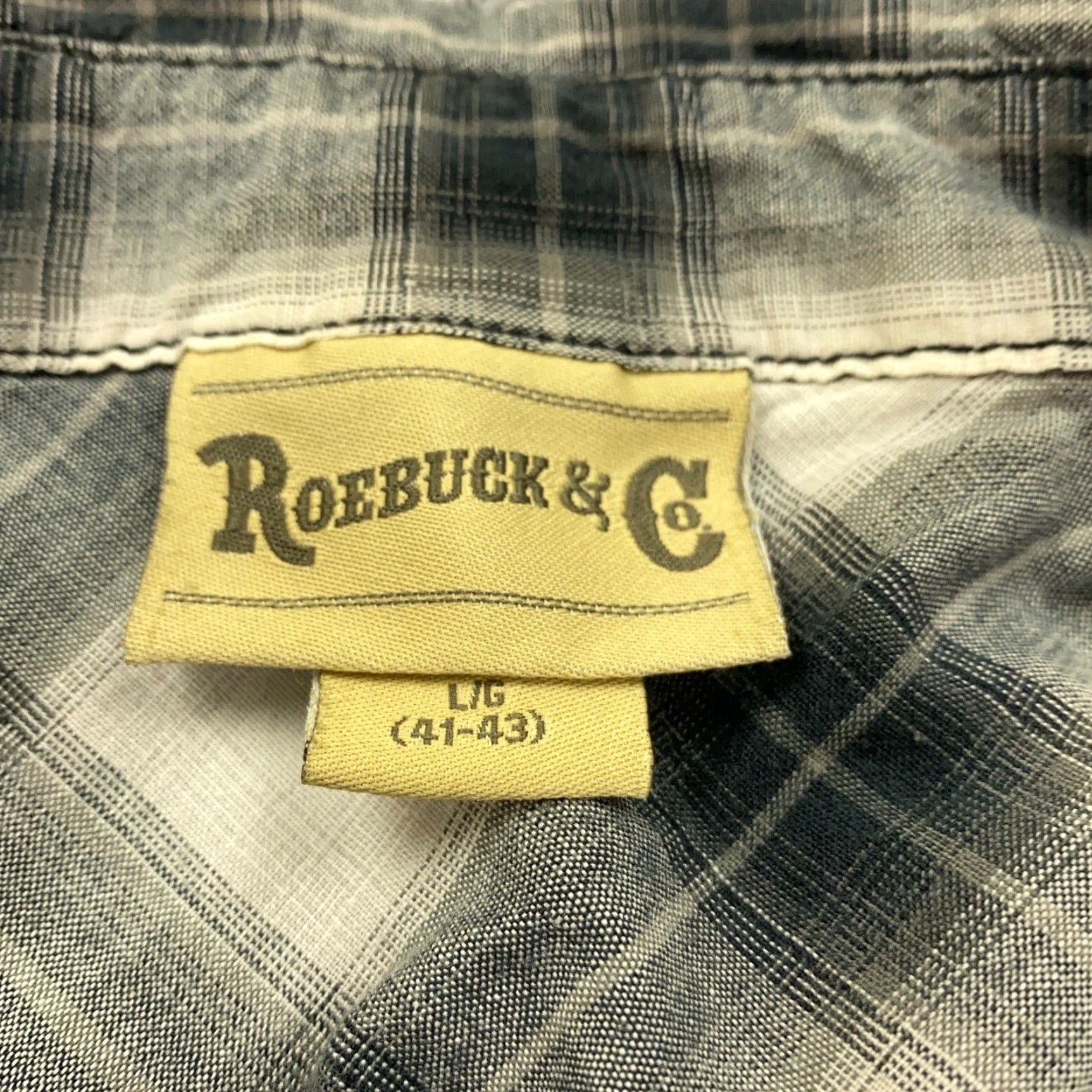 CO Vintage Roebuck & Co Shirt Mens L Gray Plaid Pearl Snap Cowboy Western Rodeo Size US L / EU 52-54 / 3 - 5 Thumbnail