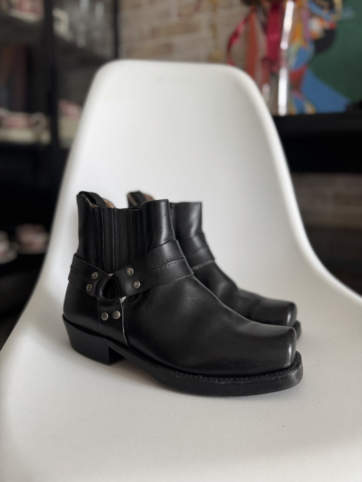Sancho Boots Sancho Vintage Leather Motorcycle Buffalo Cowboy Black Boots Size US 7 / EU 40 - 2 Thumbnail