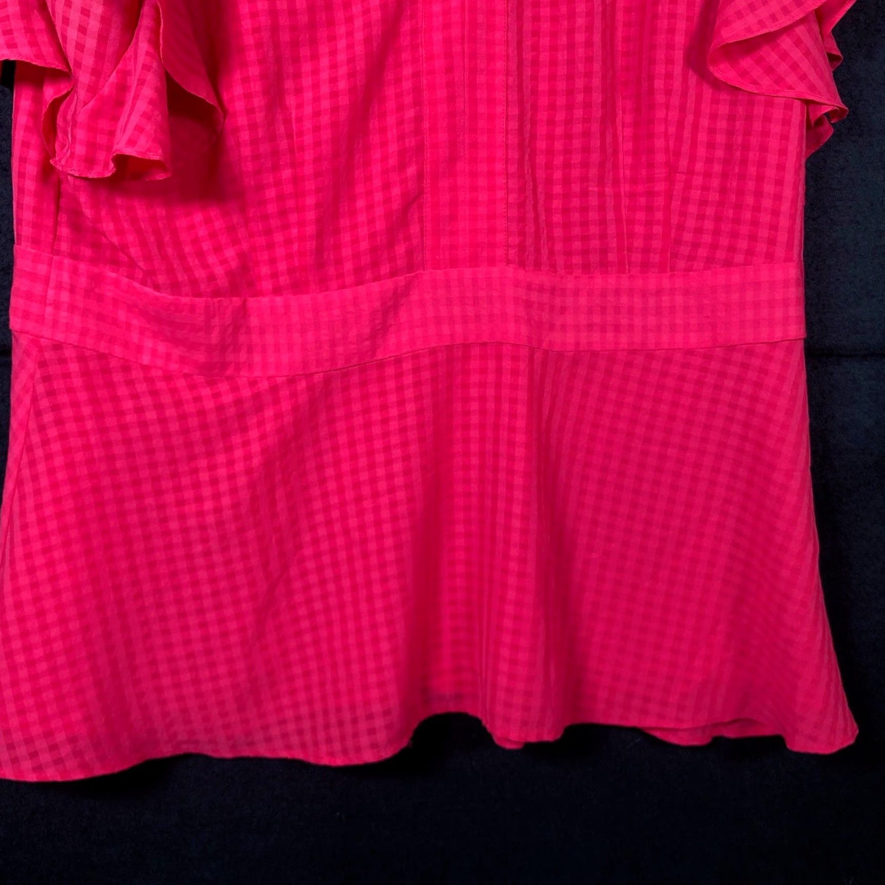 Ann Taylor Ann Taylor Blouse Red V-Neck Short Sleeve Lined Zip Back Large Women’s Size L / US 10 / IT 46 - 3 Thumbnail