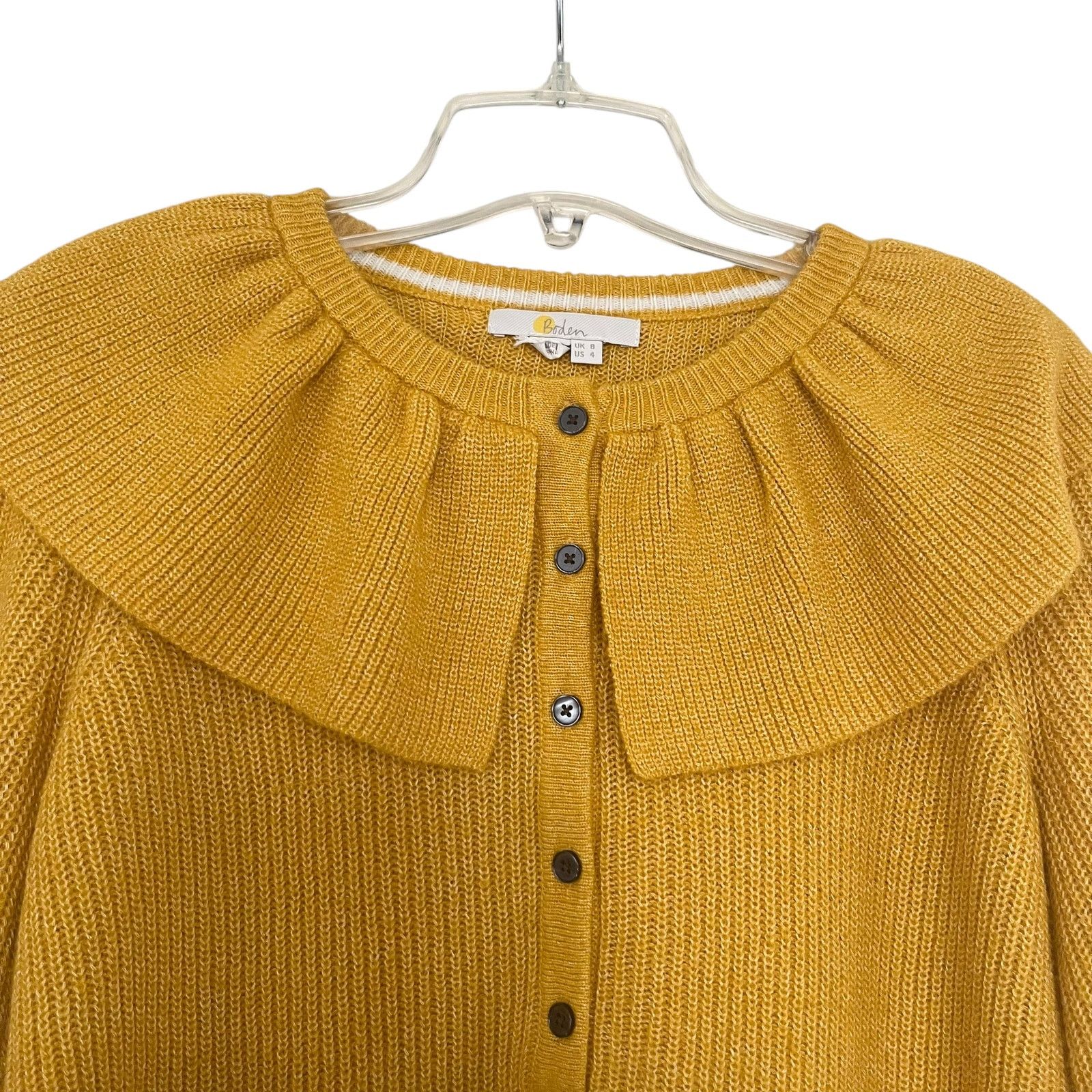 Boden Boden Frill Collar Mustard Yellow Button Front Sweater Size S / US 4 / IT 40 - 3 Thumbnail