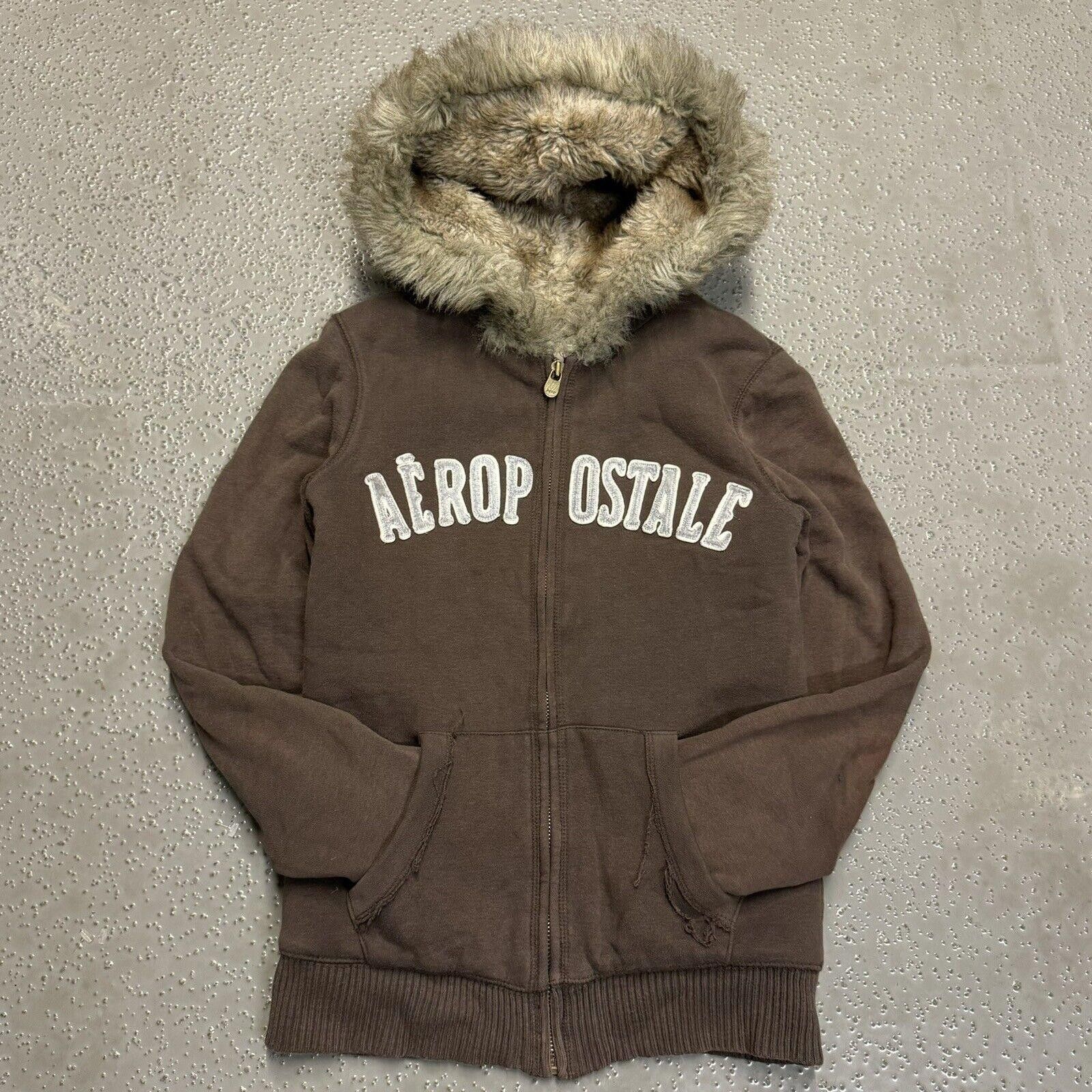 image of Y2K If Six Was Nine/lgb-Style Aeropostale Fur Hoodie in Brown, Men's (Size Small)