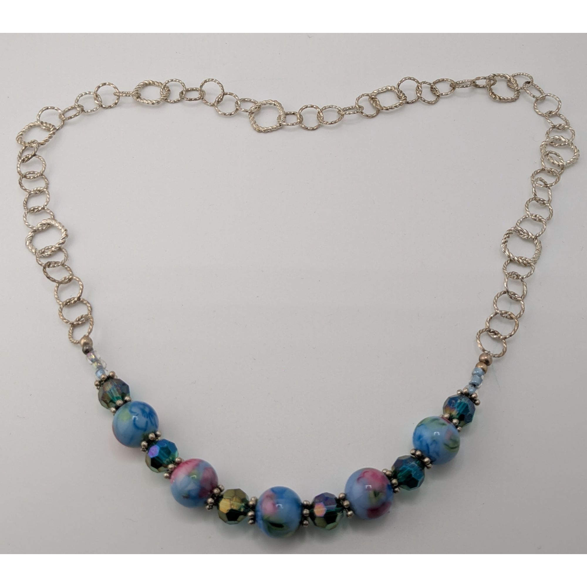 Other Handmade Cottagecore Blue & Pink Floral Glass Beaded Neckla Size ONE SIZE - 6 Thumbnail