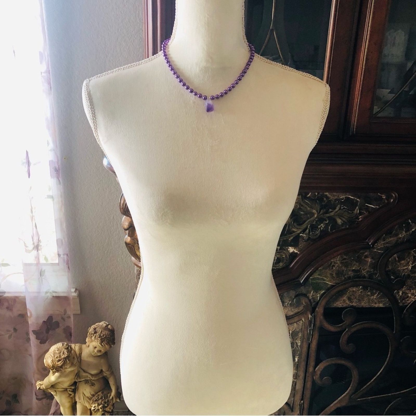 Handmade Handcrafted repurpose genuine amethyst slab Pearl necklace Size ONE SIZE - 7 Thumbnail