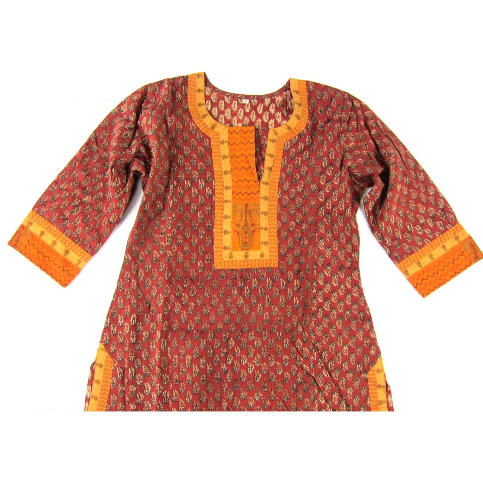 Vintage VINTAGE New VTG Made In India 100% Cotton Orange Red Floral Tunic Kurta Dress Women S Size S / US 4 / IT 40 - 4 Thumbnail
