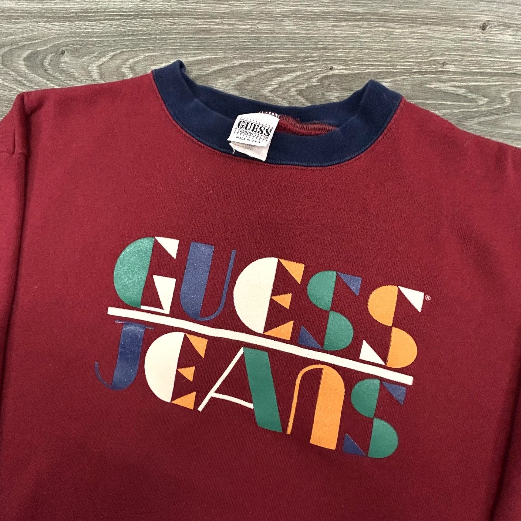 Guess VINTAGE GUESS Sweatshirt Mens Large Burgundy Crewneck Made in USA 90s Graphic Print Logo Pullover Knit Cotton Red Reg Mens Size US L / EU 52-54 / 3 - 3 Thumbnail