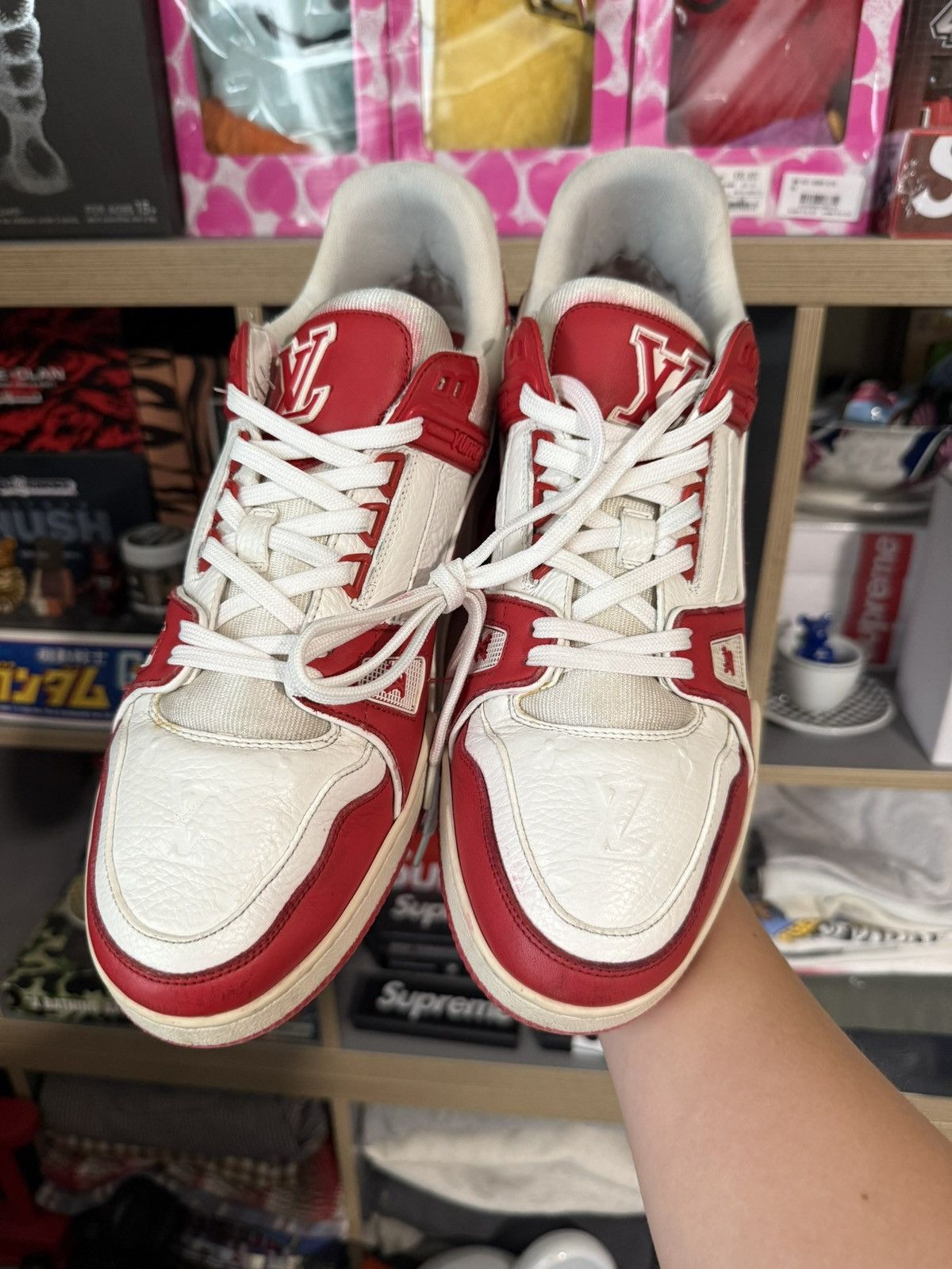 Louis Vuitton Louis Vuitton Red/White Trainer Sneakers Size US 10.5 / EU 43-44 - 2 Thumbnail