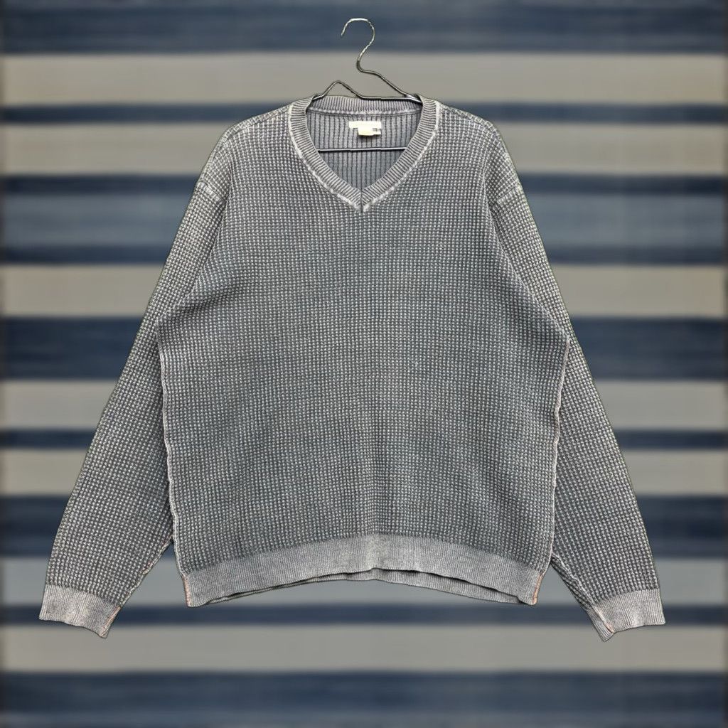 Carbon Carbon Sweater Mens Large V-Neck Waffle Knit Heavyweight Thermal Gray Cotton Pullover Zipper Pockets Preppy 2Cobalt? Size US L / EU 52-54 / 3 - 1 Thumbnail