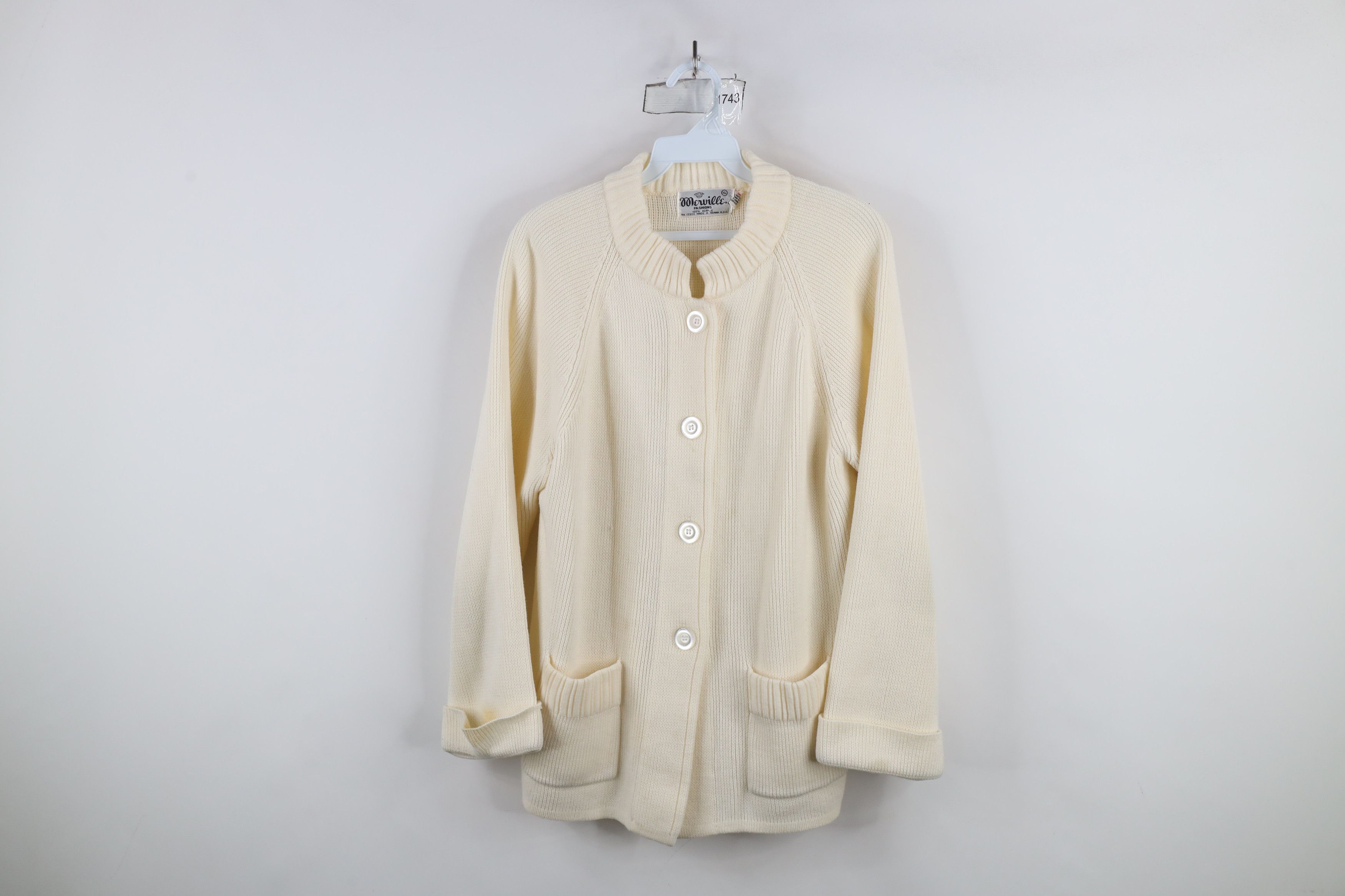 Vintage Vintage 60s 70s Streetwear Knit Cardigan Sweater Cream Size XL / US 12-14 / IT 48-50 - 1 Thumbnail