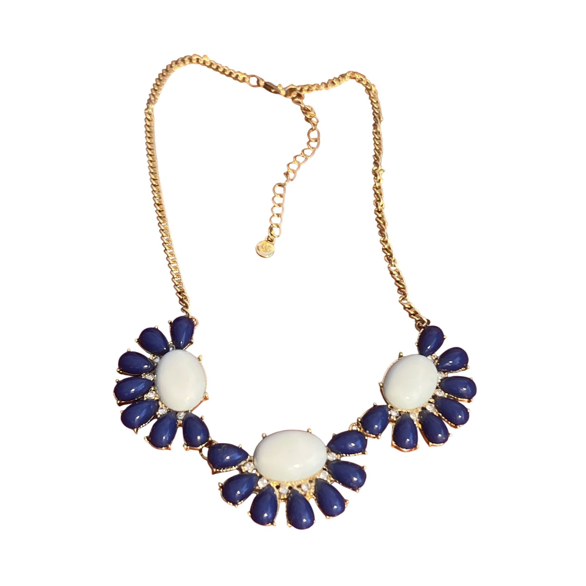 Liz Claiborne Liz Claiborne Gold Tone Necklace Bib Blue Clear Rhinestones Size ONE SIZE - 1 Thumbnail
