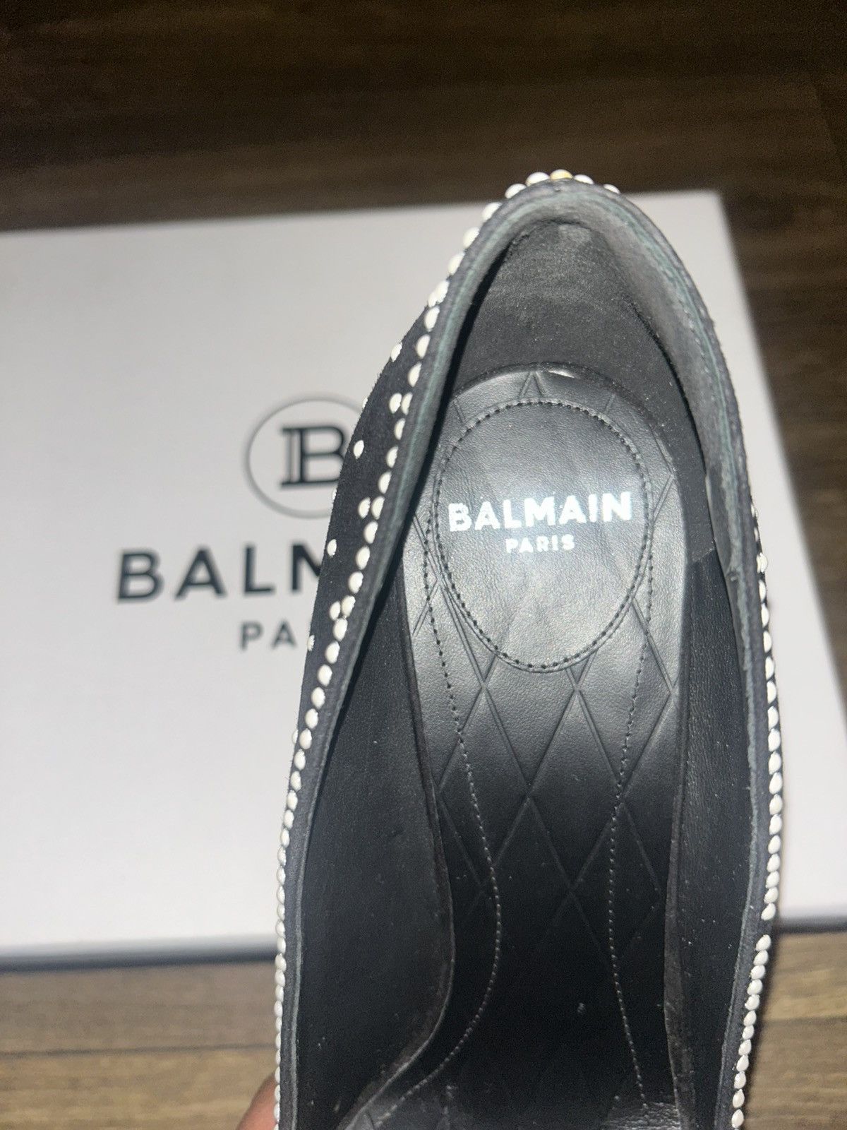 Balmain Balmain 95MM Imitation Pearl-Embellished Suede Pumps Size US 10 / IT 40 - 3 Thumbnail