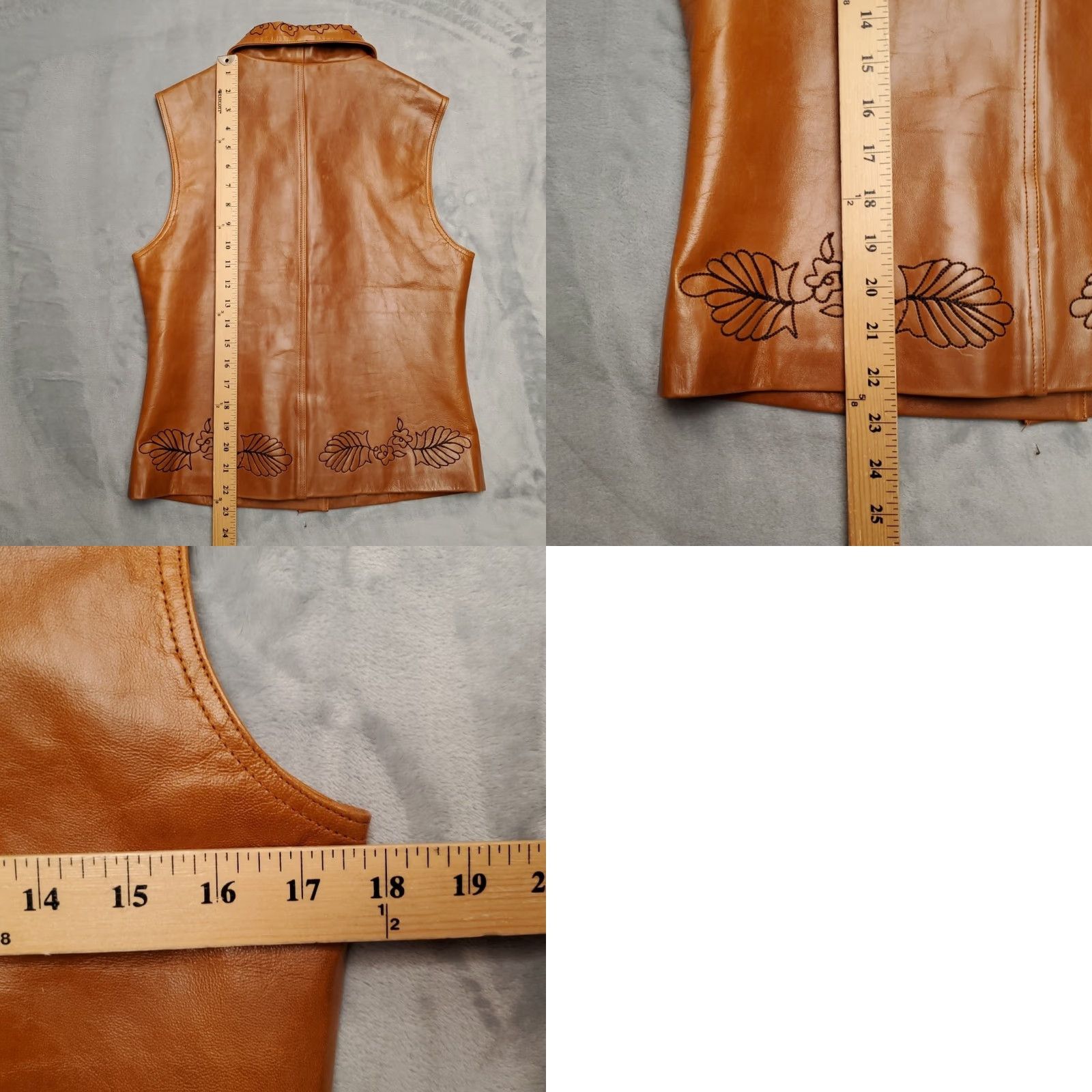 Vintage VINTAGE Saguaro Leather Vest Womens Small Embroidered Floral Button Up Western Brown Leather Vest Mid-Length Lined Satin Lining Casual Womens Size S / US 4 / IT 40 - 9 Thumbnail