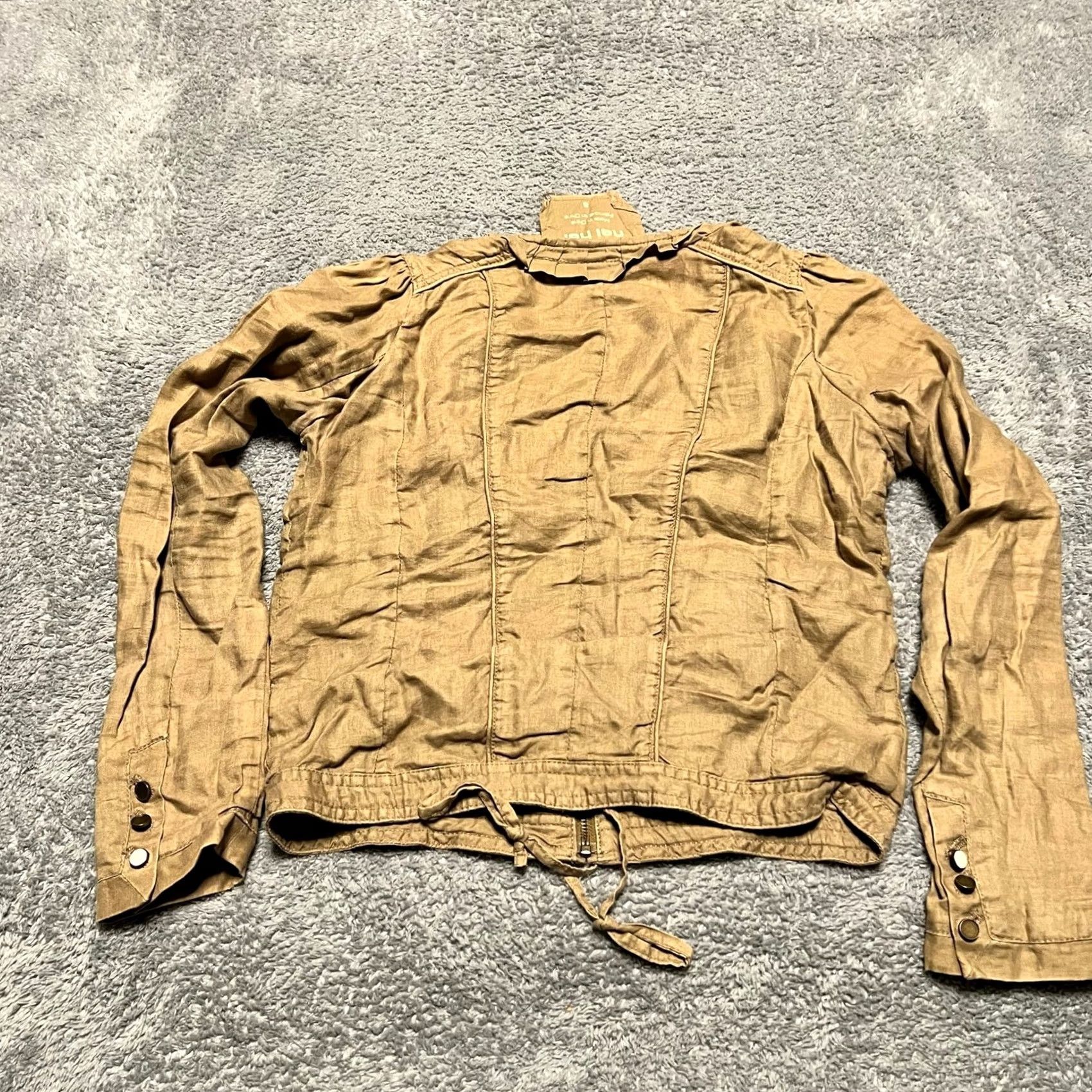 Anthropologie Hei Hei Bomber Jacket Womens 6 Small Linen Pleated Zip Military Coat Brown Linen Bomber Jacket Women 6 Small Retro Military-inspired Hei Hei Womens Size M / US 6-8 / IT 42-44 - 3 Thumbnail