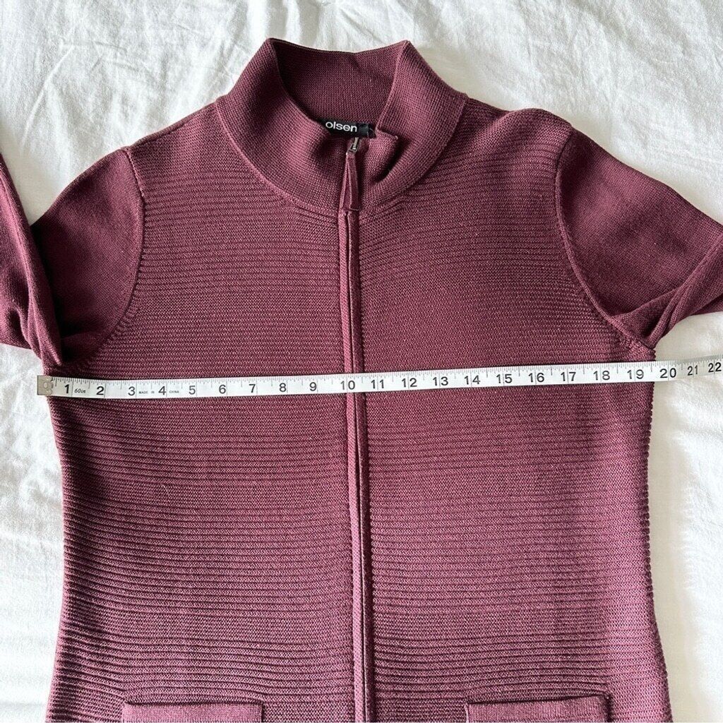 Other Olsen Long Sleeve Mock Neck Full Zip Ribbed Sweater Maroon Size S / US 4 / IT 40 - 7 Thumbnail