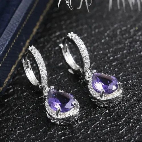 Other Women's Amethyst Purple Gemstone Teardrop Dangle Earrings Size ONE SIZE - 2 Thumbnail
