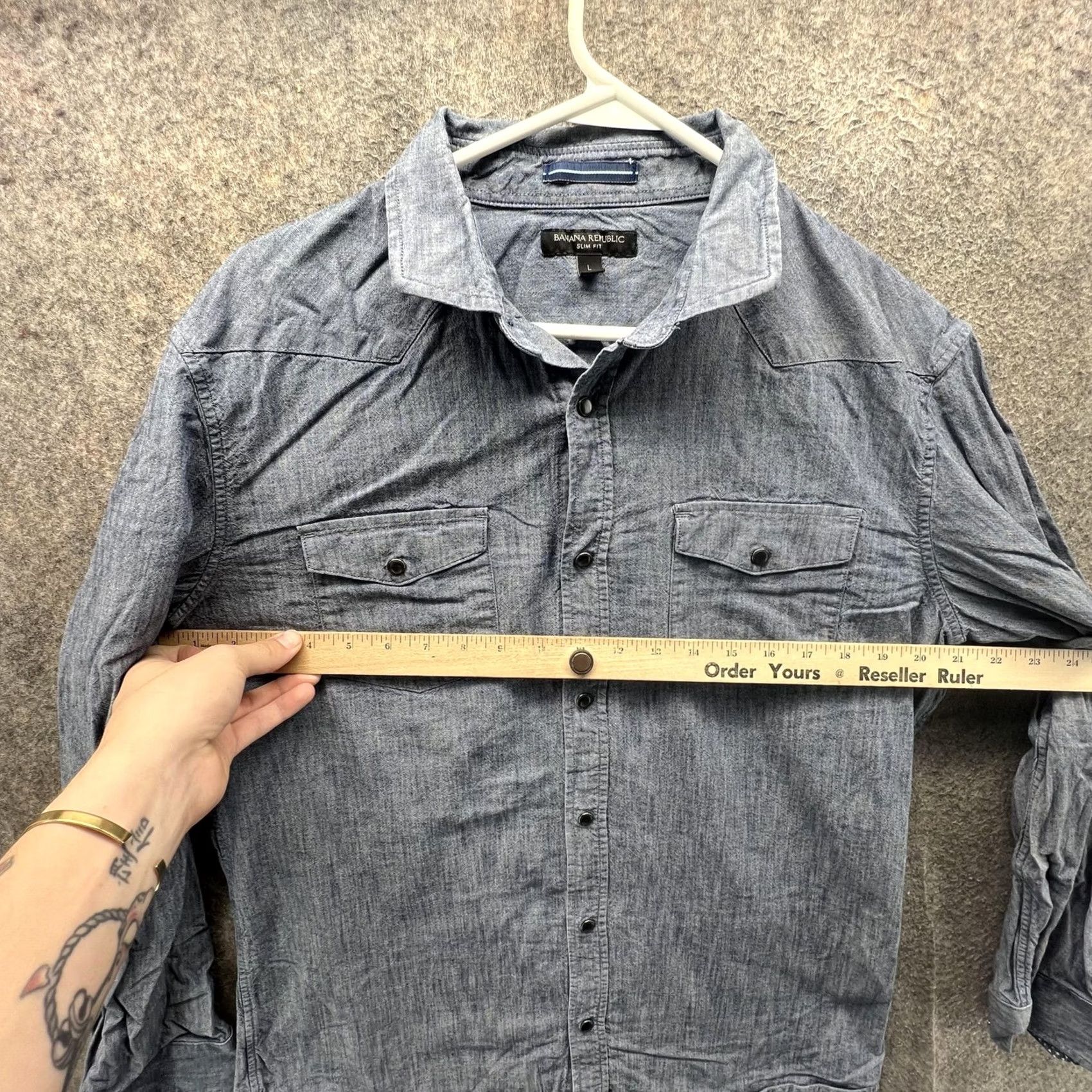 Banana Republic Banana Republic Shirt Mens Large Blue Chambray Long Sleeve Button Front Slim Size US L / EU 52-54 / 3 - 4 Thumbnail