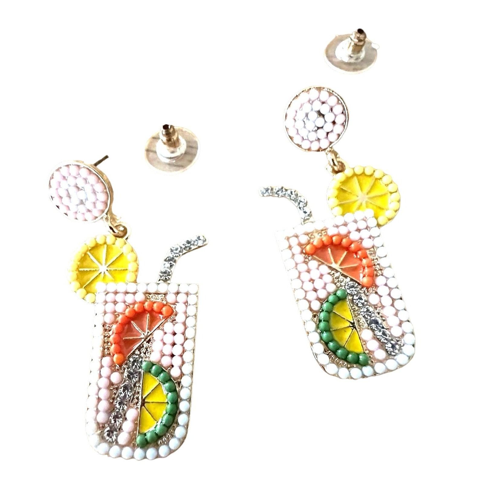 Handmade Tropical Cocktail Earrings Beaded Dangle Posts Lemon Lime Cr Size ONE SIZE - 8 Thumbnail