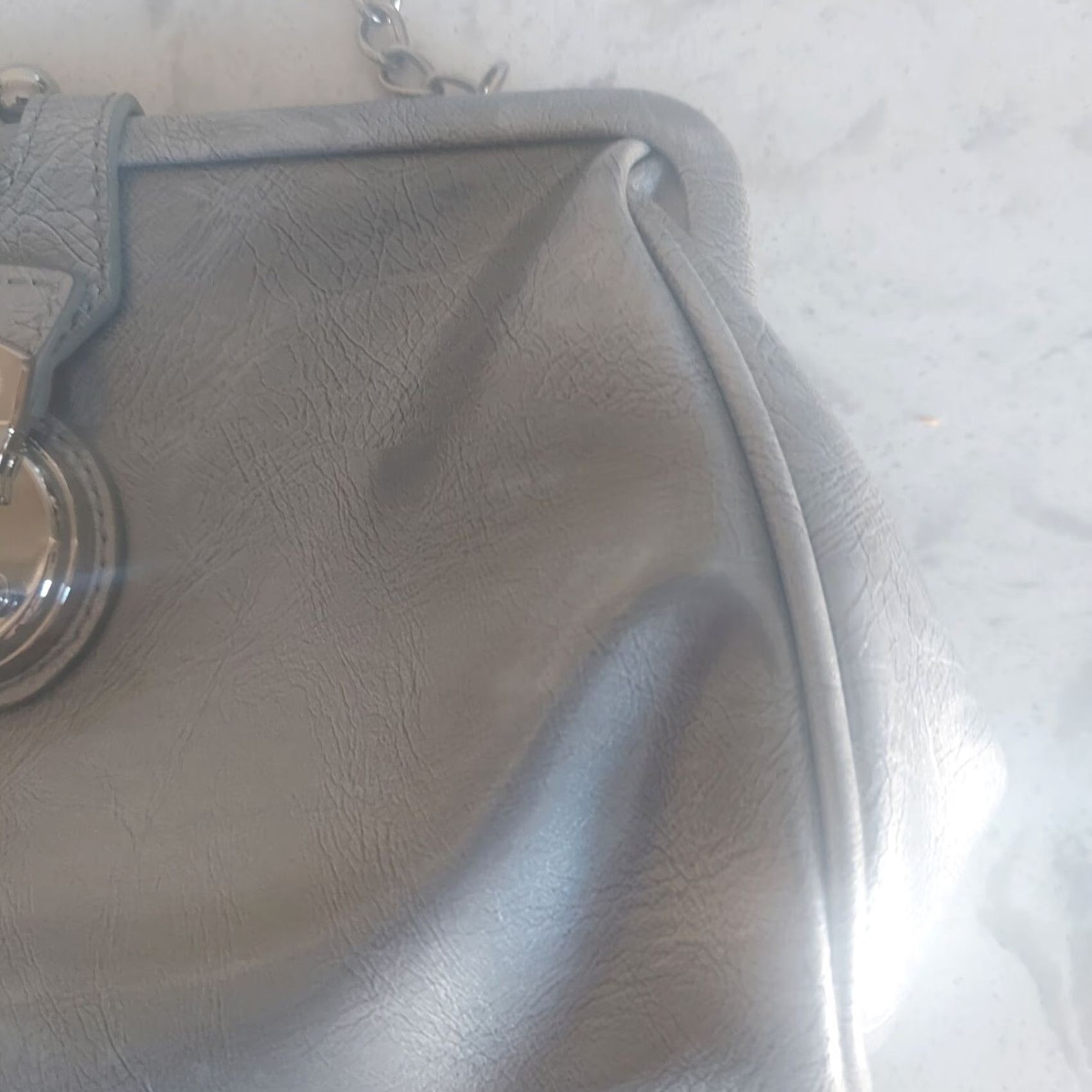 Liz Claiborne Lia Claiborne Women's Purse Silver Grey Patent Leather Snap Closure Chain Handle Small Bag Size ONE SIZE - 5 Thumbnail
