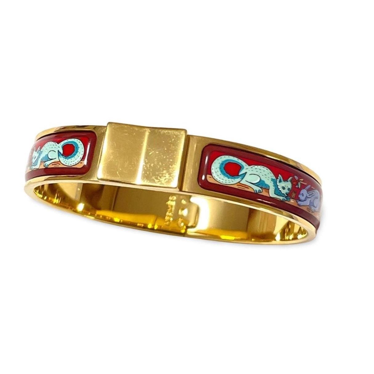 Hermes Vintage Hermes cloisonne enamel golden bangle, rabbit,fox Size ONE SIZE - 1 Thumbnail