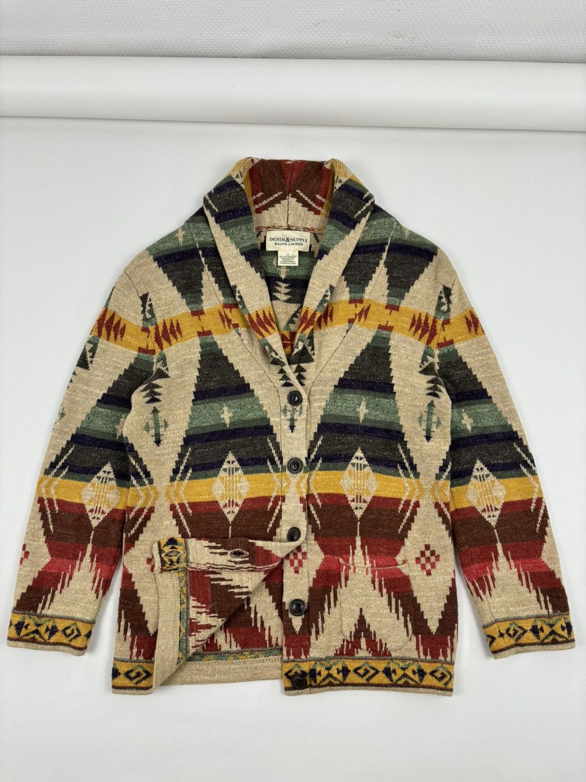 Denim & Supply Ralph Lauren × Polo Ralph Lauren × Ralph Lauren RARE Aztec Navajo Southwestern Shawl Tribal Cardigan Sweater Jacket Jumper Size S / US 4 / IT 40 - 5 Thumbnail