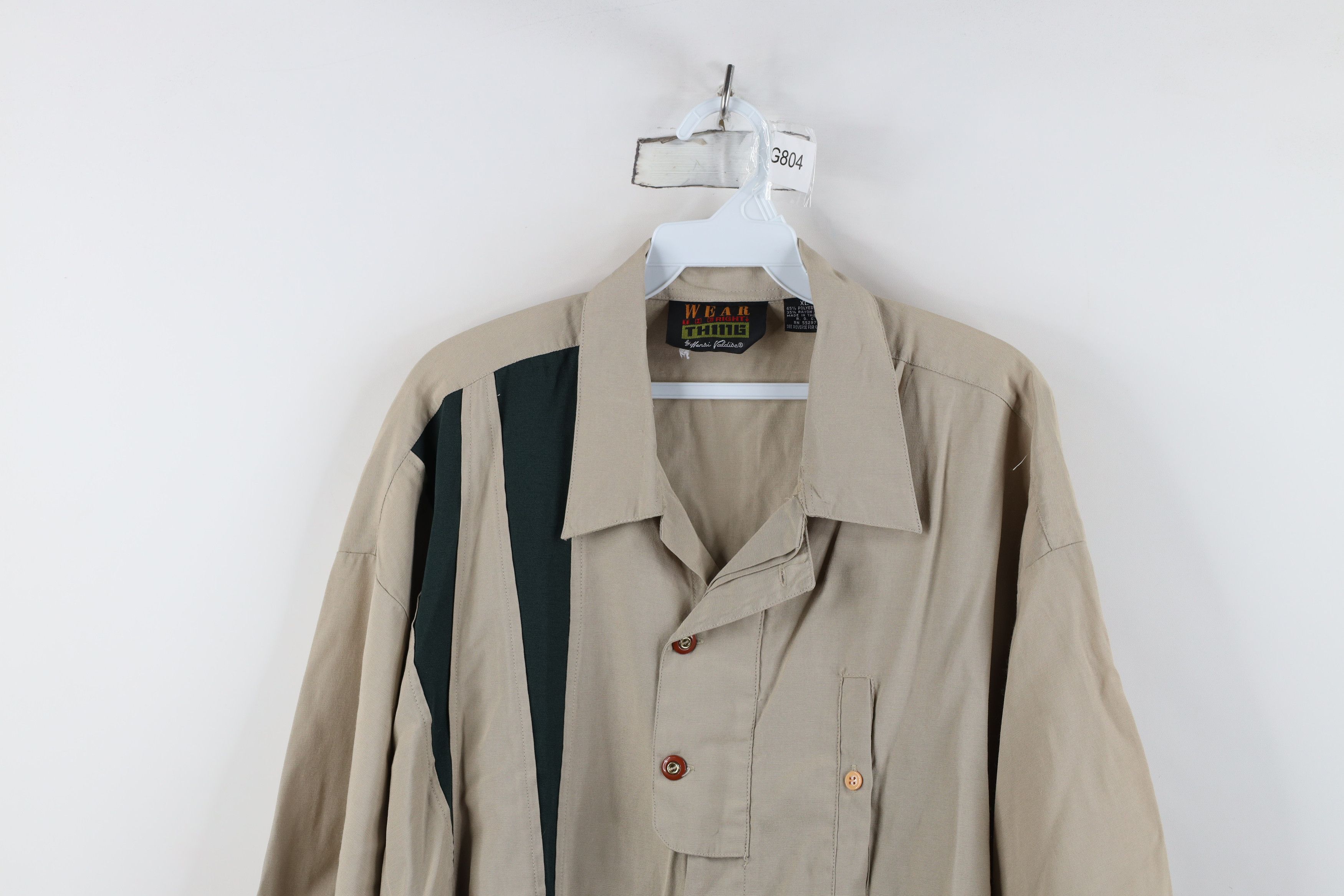 Vintage Vintage 90s Rockabilly Baggy Collared Button Shirt Beige Size US XL / EU 56 / 4 - 2 Thumbnail