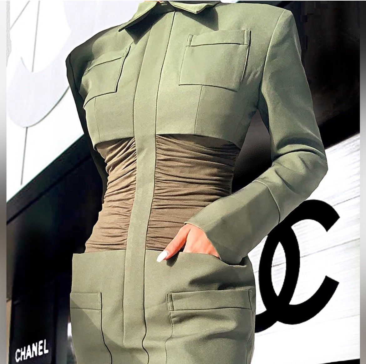Designer × Other NWT, Lavishly Paris Designer Army Cape Designer Mini Dress. Size M / US 6-8 / IT 42-44 - 3 Thumbnail