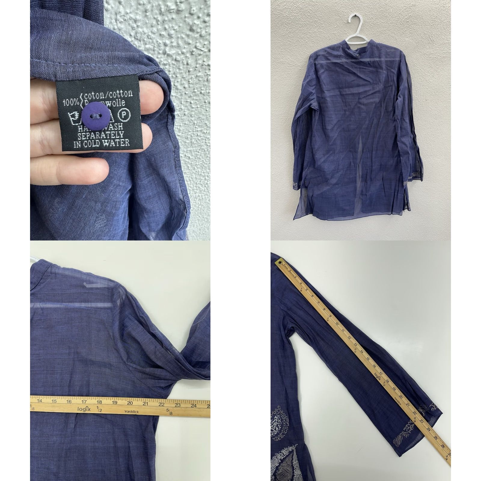Vintage Nitva Womens Tunic Size 46 Blue Sheer Floral Button Up Long Sleeve VTG Size L / US 10 / IT 46 - 8 Thumbnail