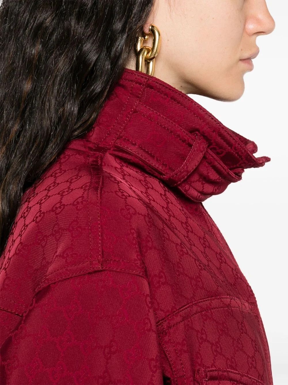 Gucci o1B3y1r0526 GG Fabric Jacquard Coat in Bordeaux Red Size M / US 6-8 / IT 42-44 - 5 Thumbnail