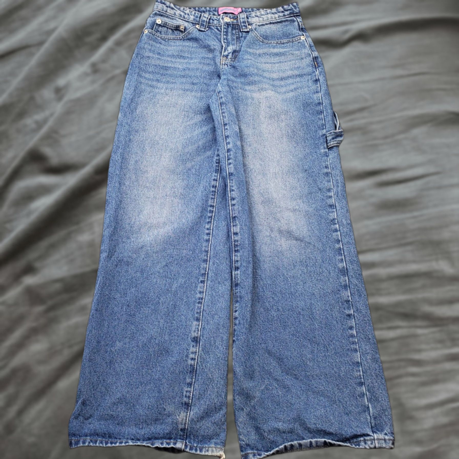 Vintage Edikted Womens XS Blue Denim Baggy Jeans Carpenter Faded Medium Wash 5-Pocket Regular Inseam 30.25" Hammer Loop Streetwear Size 26" / US 2 / IT 38 - 1 Thumbnail