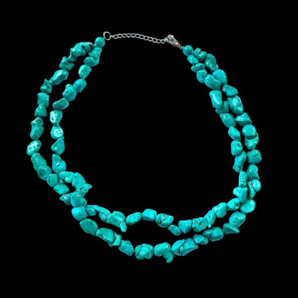 Vintage TURQUOISE Sterling Silver Double Strand 1/2”-3/4” Genuine Na Size ONE SIZE - 1 Thumbnail