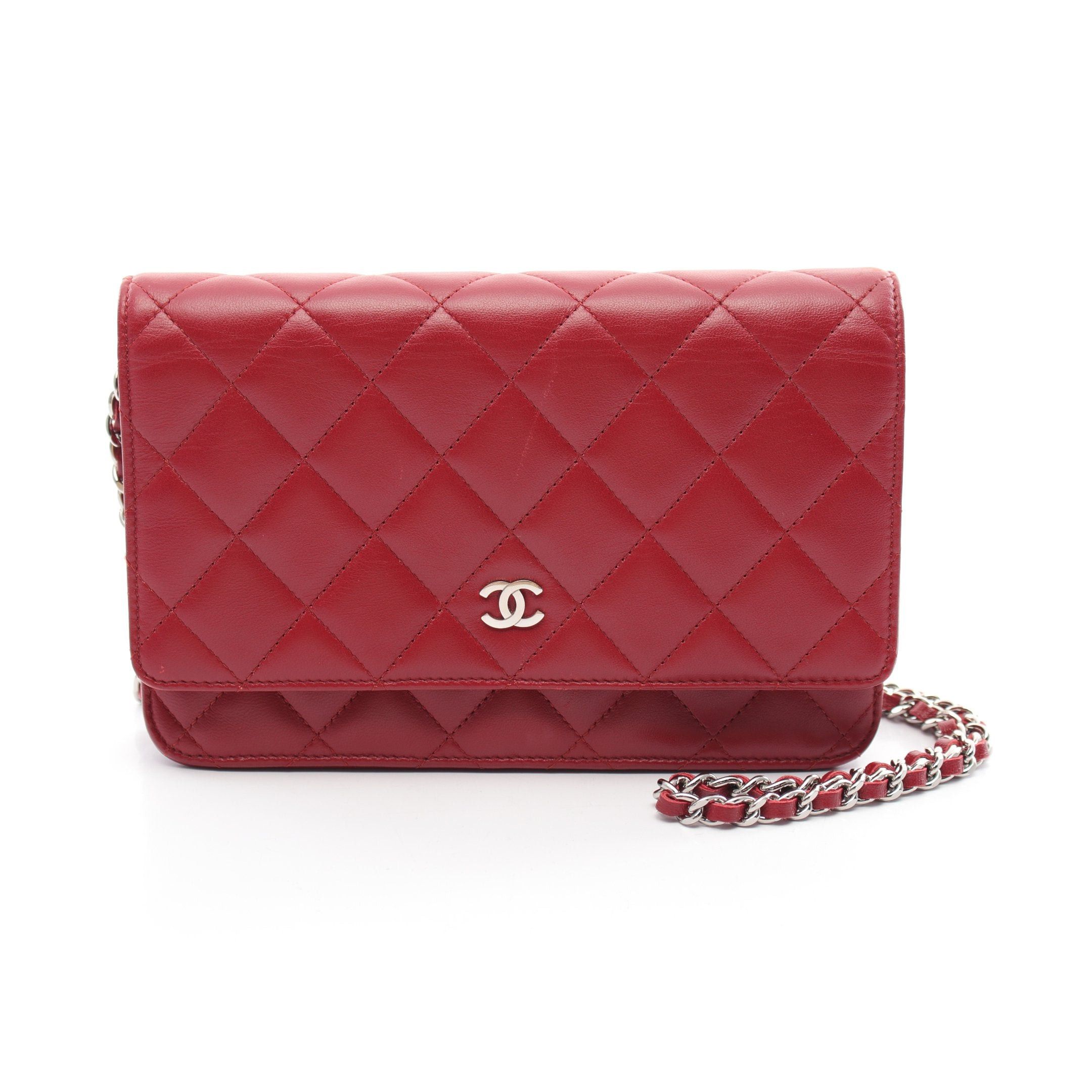 Chanel Chanel Matelasse Chain Wallet Lambskin Red Silver Hardware Size ONE SIZE - 1 Thumbnail