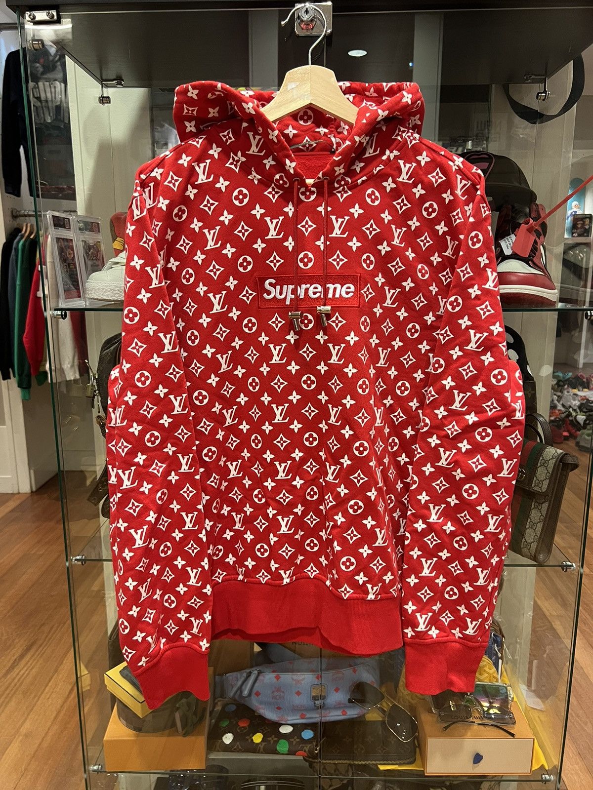 Supreme x louis vuitton red hoodie deals