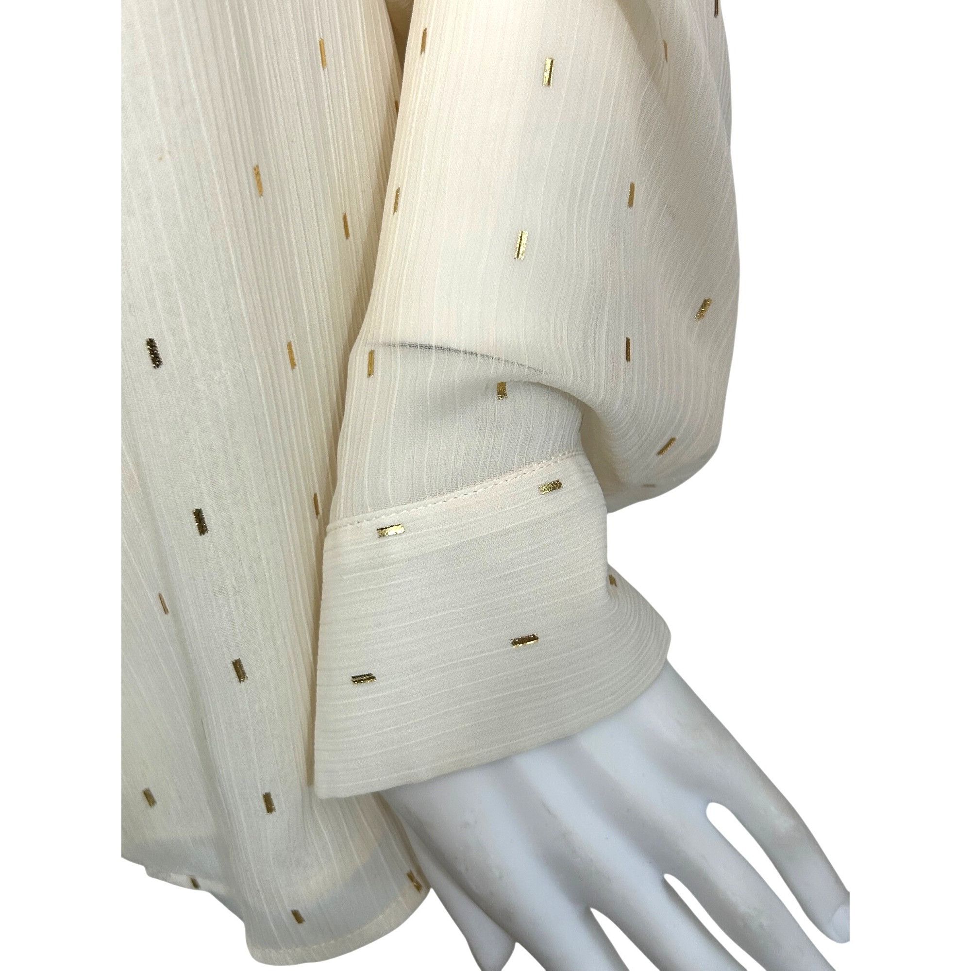 Zara Zara Ecru Cream Blouse S Gold Metallic Dashes Band Neck Gold Size S / US 4 / IT 40 - 10 Thumbnail