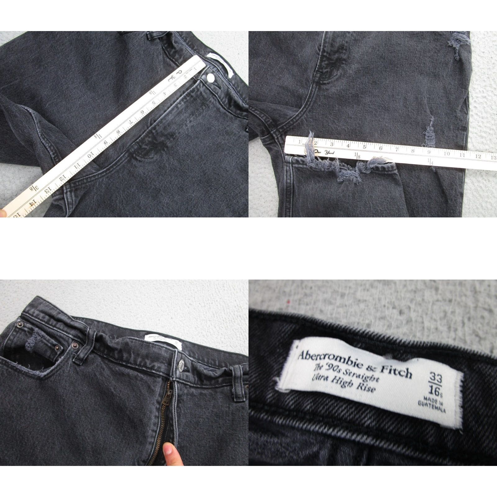 Abercrombie & Fitch Abercrombie & Fitch Jeans Womens 33 Black High Rise Distressed 90s Straight Charcoal Wash Size 24" / US 00 / IT 34 - 8 Thumbnail