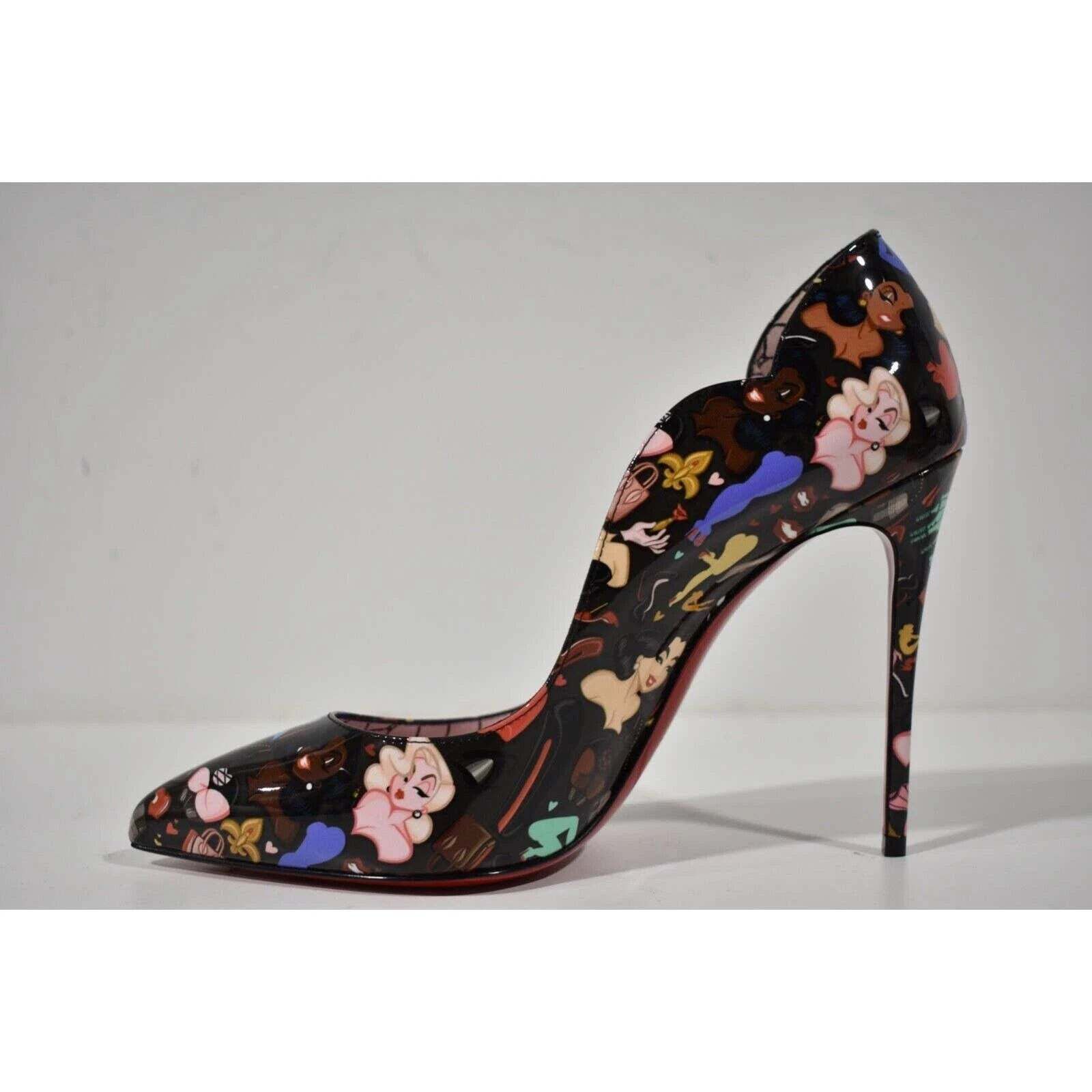 Christian Louboutin Hot Chick 100 Black Patent Leather Bored Red Heel Pump 39 Size US 9 / IT 39 - 8 Thumbnail