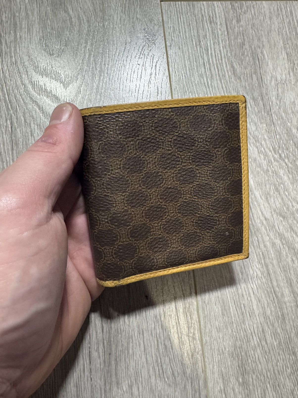 CELINE Macadam Triomphe Bi-Fold Wallet Leather Beige Brown