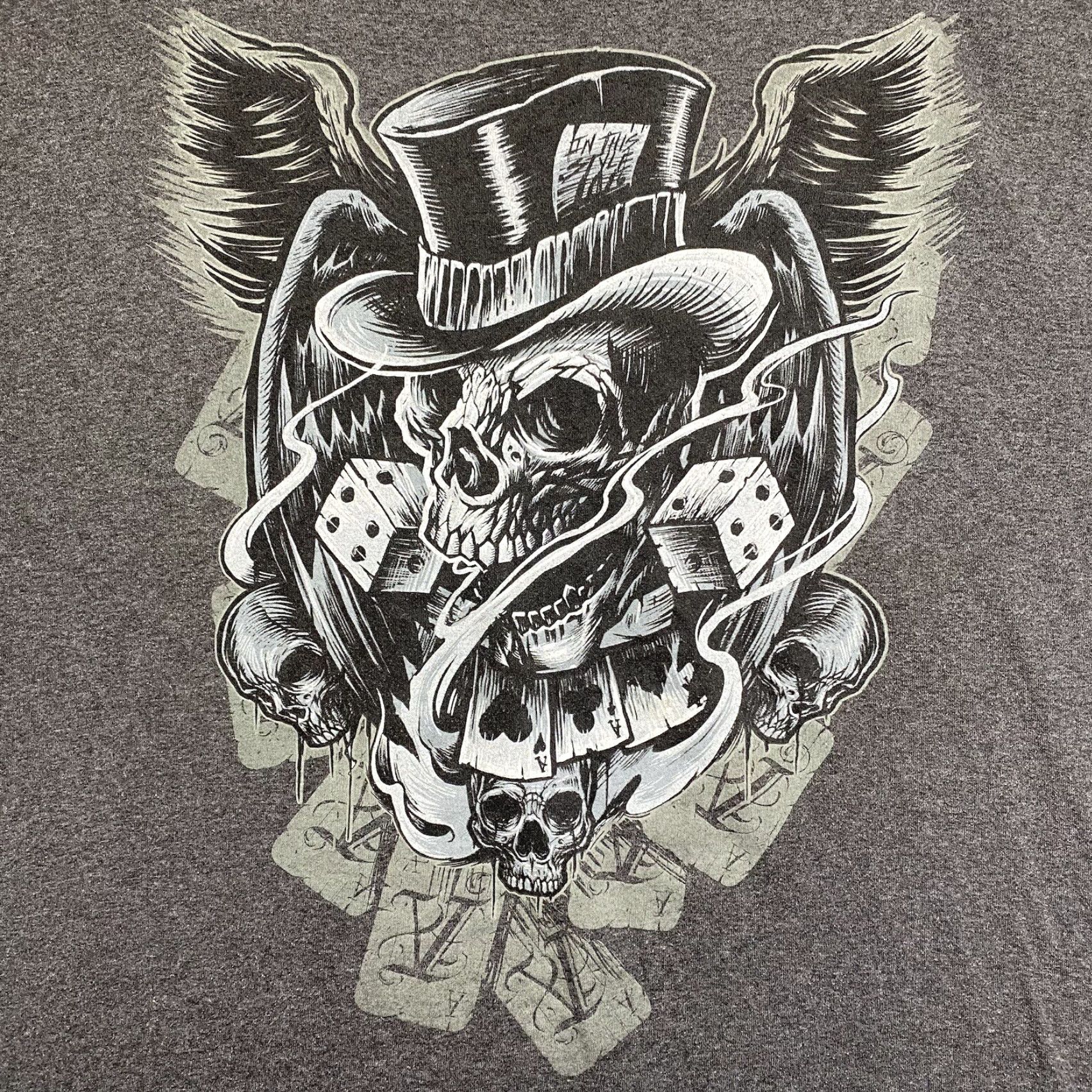 Vintage VINTAGE Skull Dice Station T-Shirt Men 3XL Gray Graphic Print Gambler Gothic Top Hat 60s 70s 80s 90s dx Size US XXL / EU 58 / 5 - 2 Thumbnail