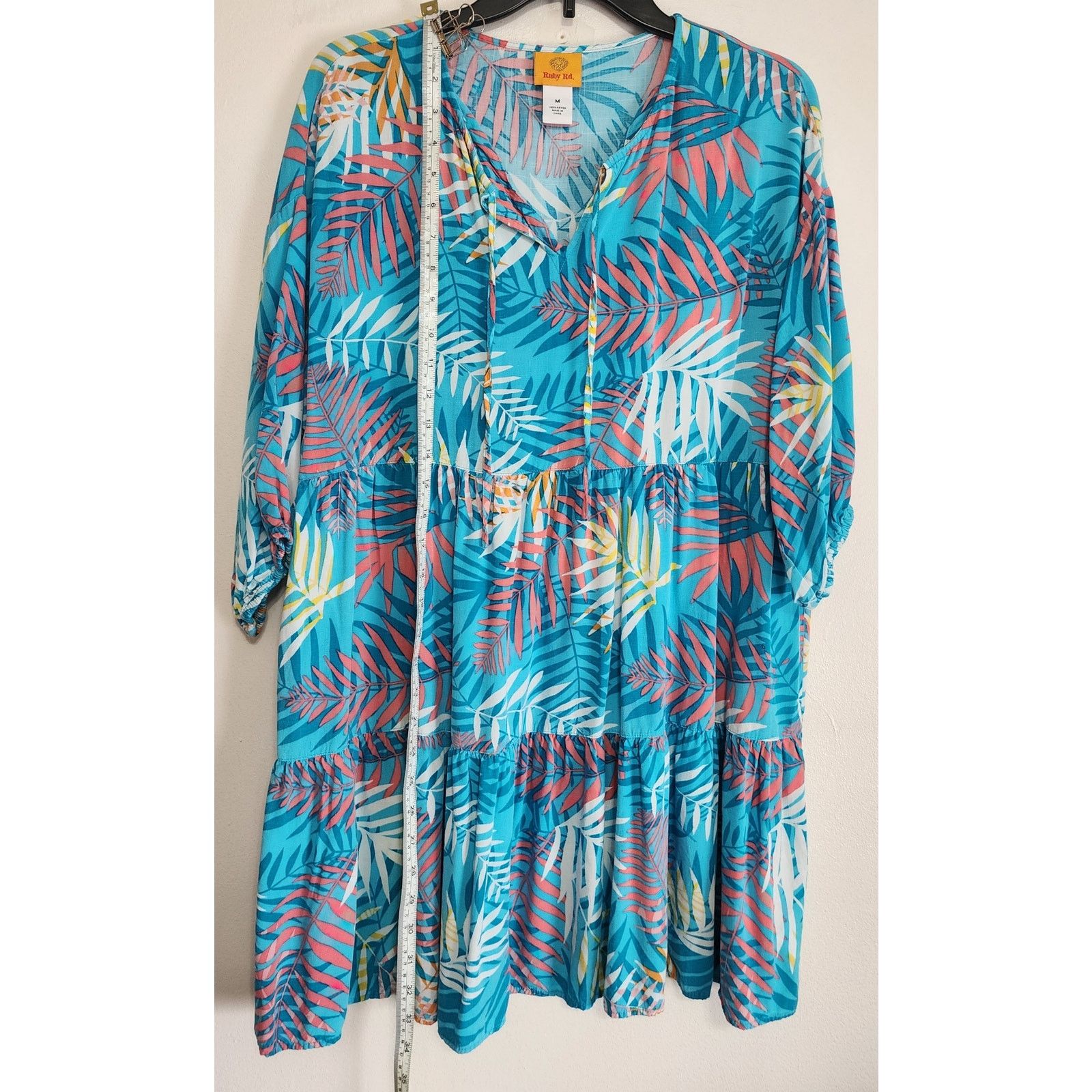 Other Ruby Rd. Blue Tropical Print 3/4 Sleeve Shift Dress Size M Size M / US 6-8 / IT 42-44 - 3 Thumbnail