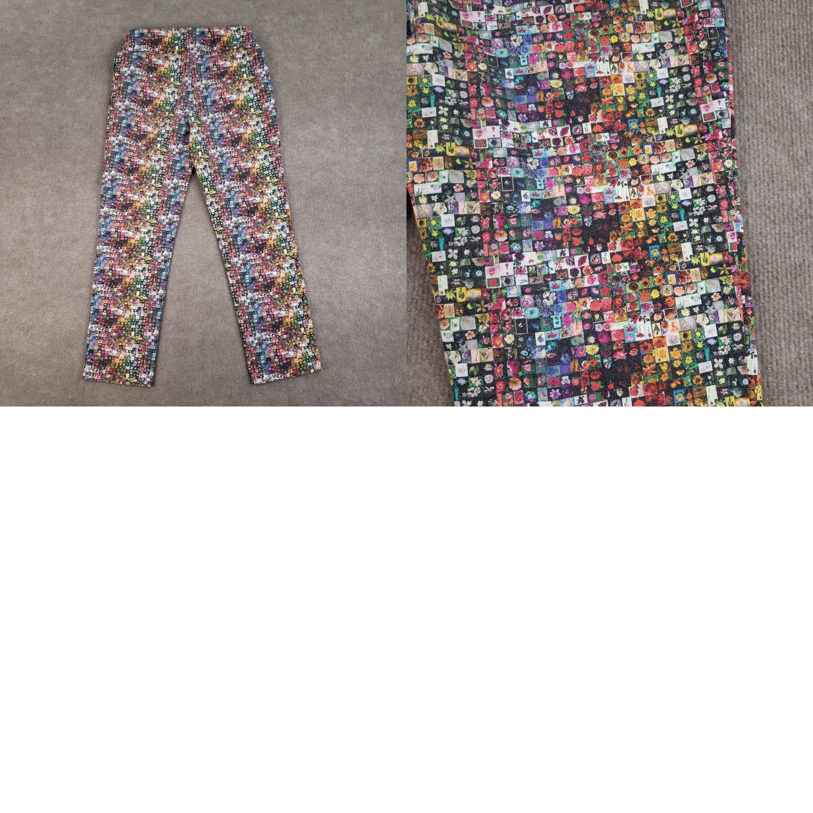 Vintage Lisette Pants Womens 8 (28x27) Red Mosaic Floral Flowers Cropped Straight Leg Size 28" / US 6 / IT 42 - 9 Thumbnail