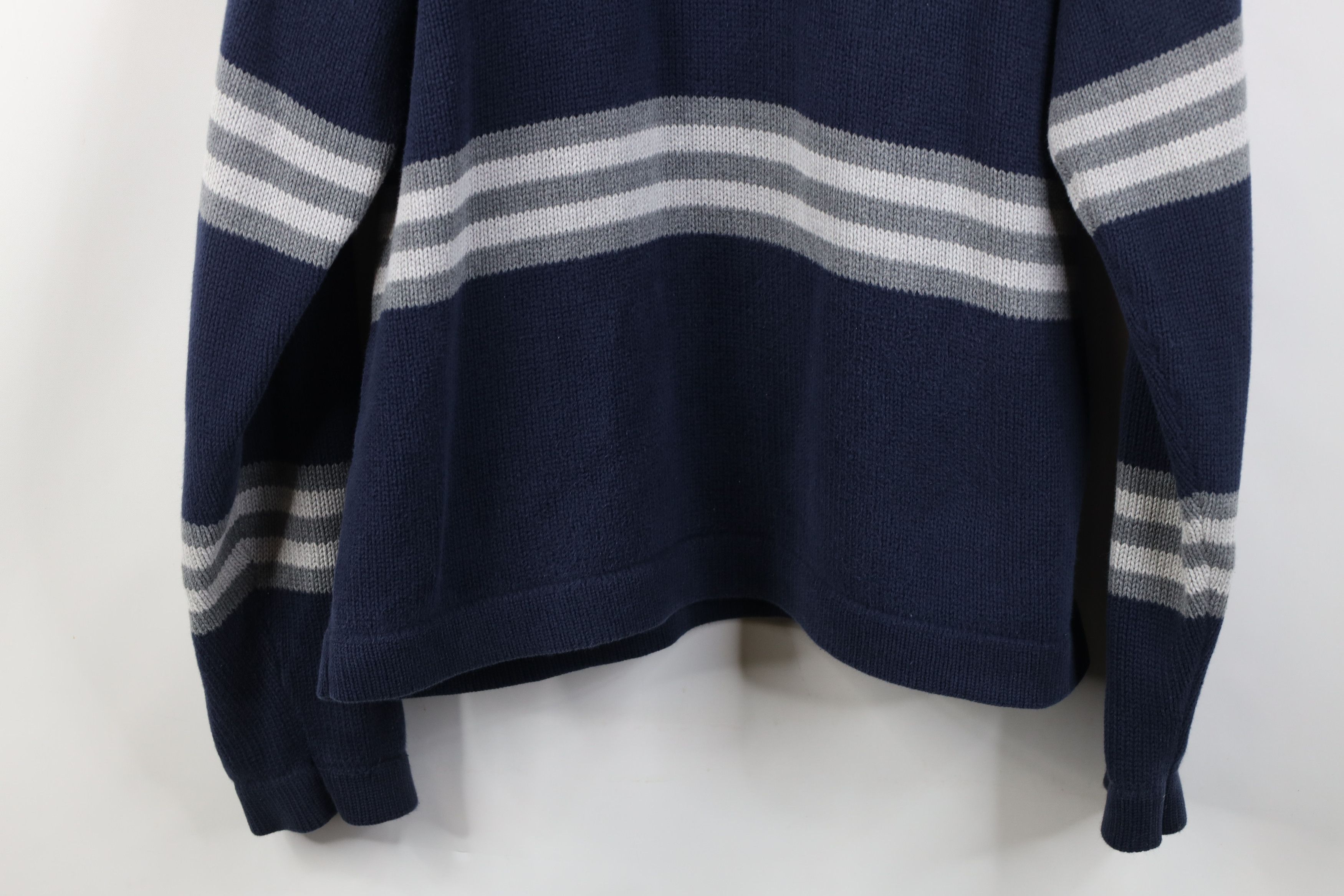 Nautica Vintage 90s Nautica Heavy Cotton Knit Striped V-Neck Sweater Size US L / EU 52-54 / 3 - 11 Thumbnail