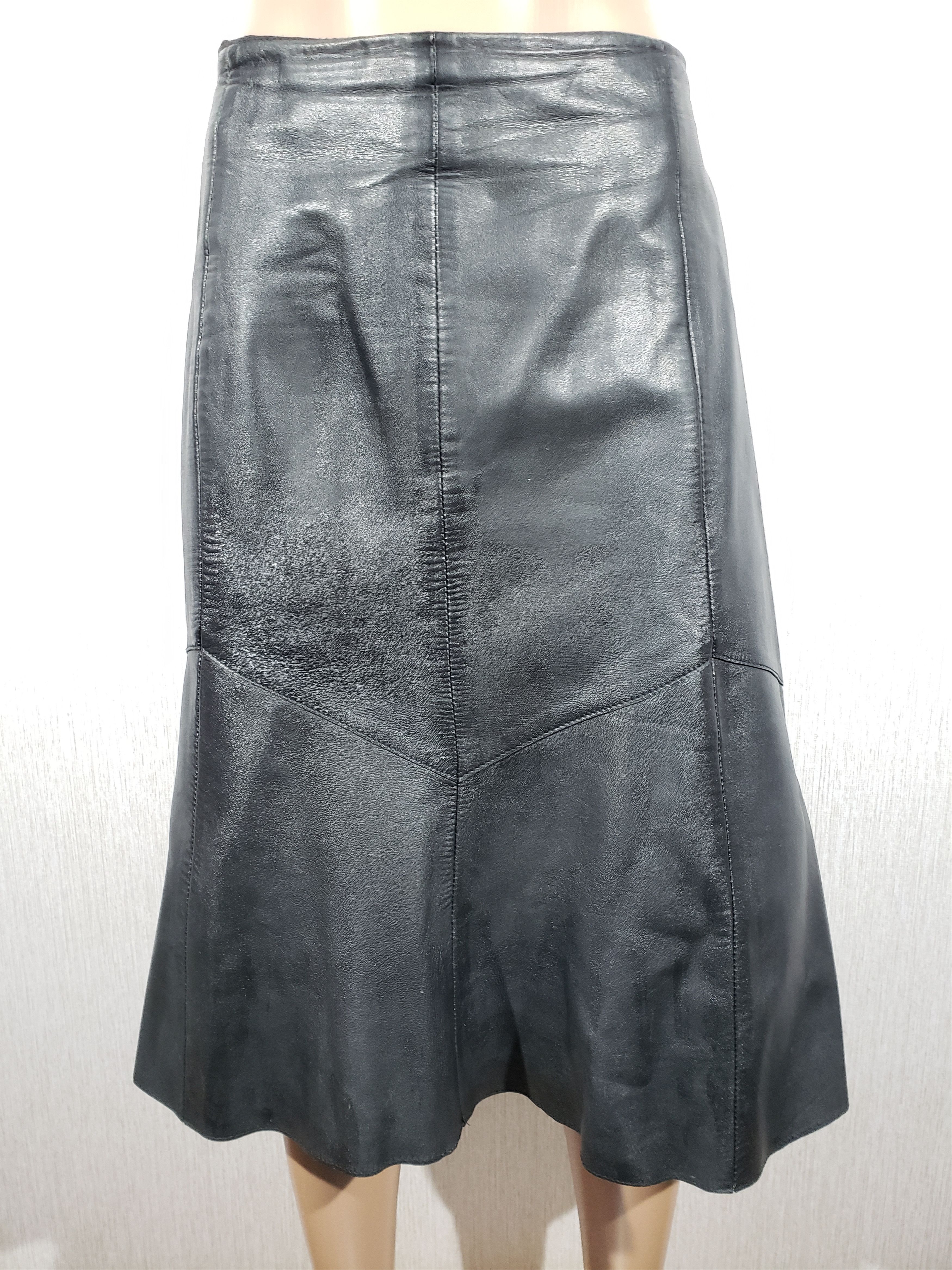 image of Art x Movie Flared Black Leather Skirt, Women's (Size 31)