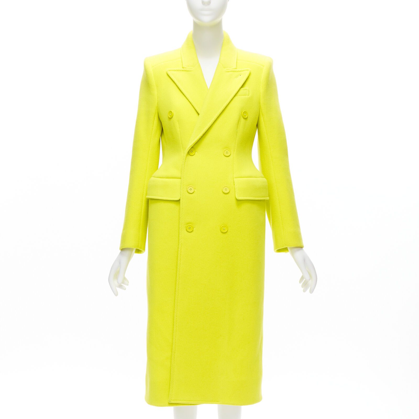 Balenciaga new BALENCIAGA Hourglass bright yellow wool double breasted peplum coat FR34 XS Size XS / US 0-2 / IT 36-38 - 1 Thumbnail