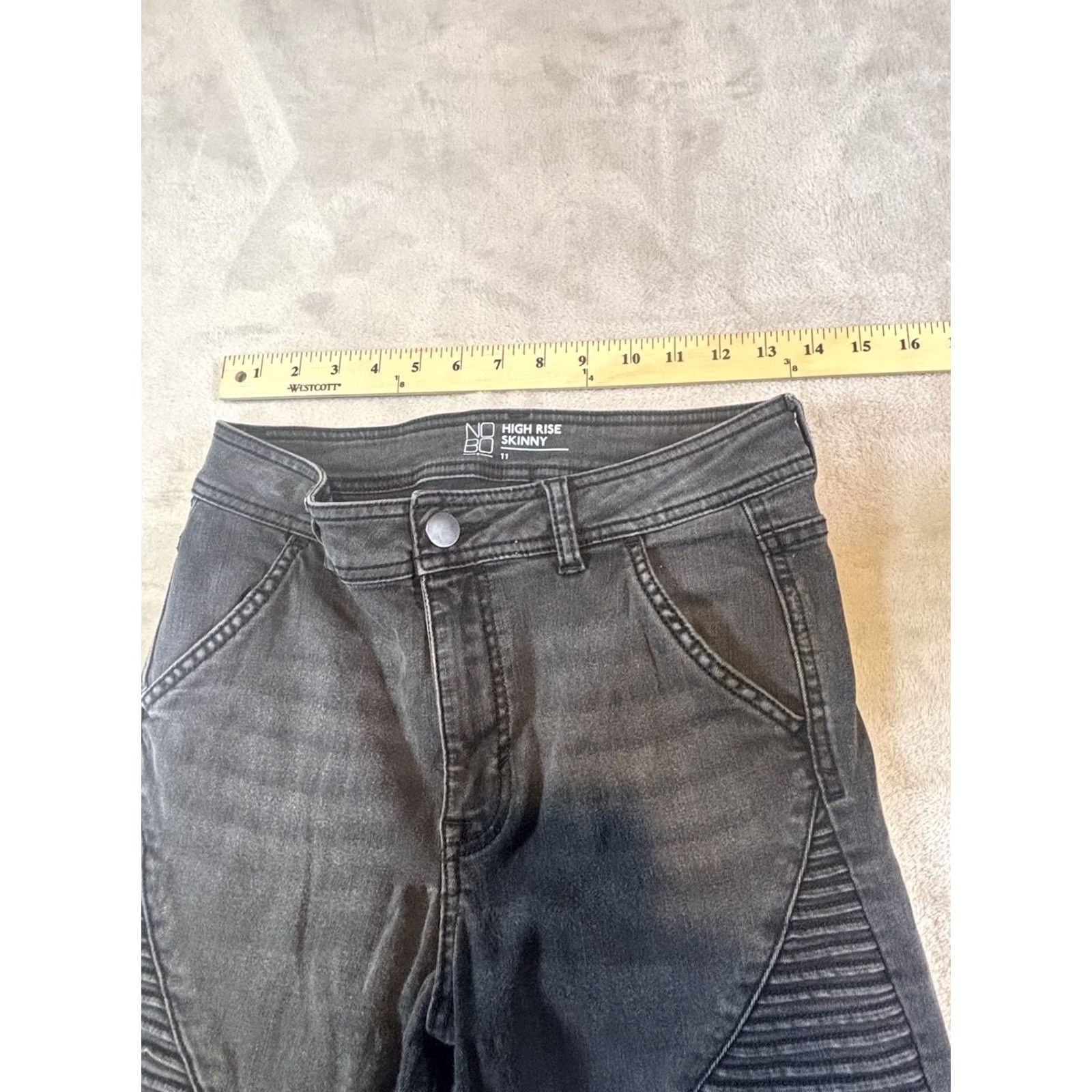 Vintage No Boundaries Jeans Women's 11 Skinny High Rise Black Denim Jeans Black 5-Pocket Pockets Stretch Womens Jeans Size 32" / US 10 / IT 46 - 4 Thumbnail